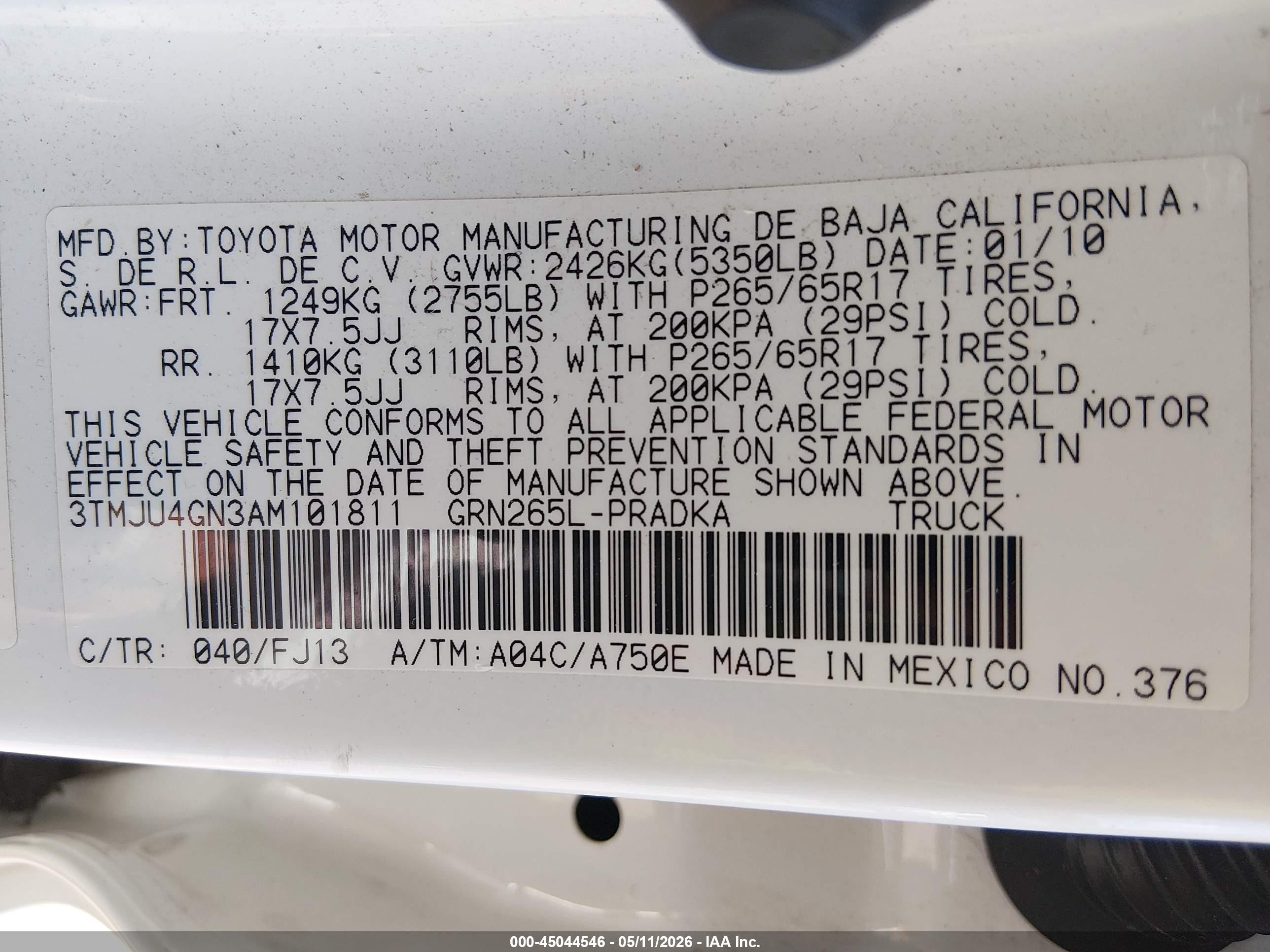 2010 Toyota Tacoma Prerunner V6 White vin: 3TMJU4GN3AM101811