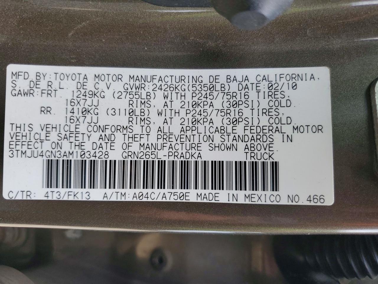 2010 Toyota Tacoma Double Cab Prerunner Gray vin: 3TMJU4GN3AM103428