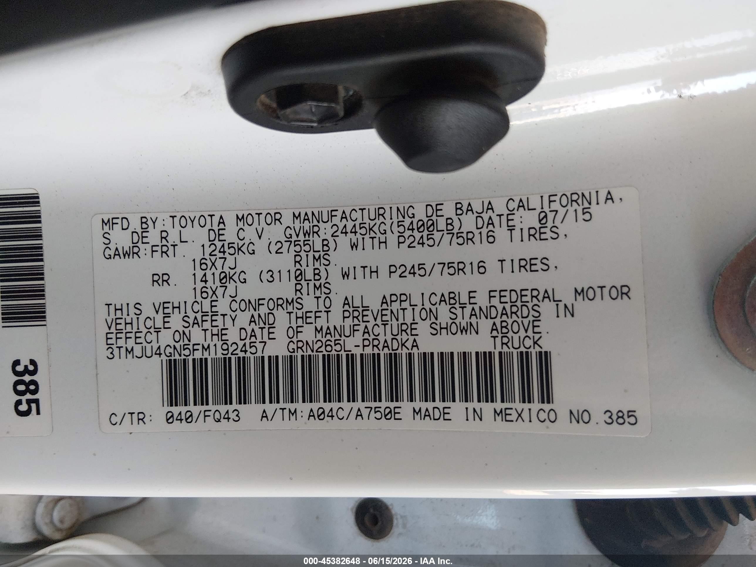 2015 Toyota Tacoma Prerunner V6 Белый vin: 3TMJU4GN5FM192457