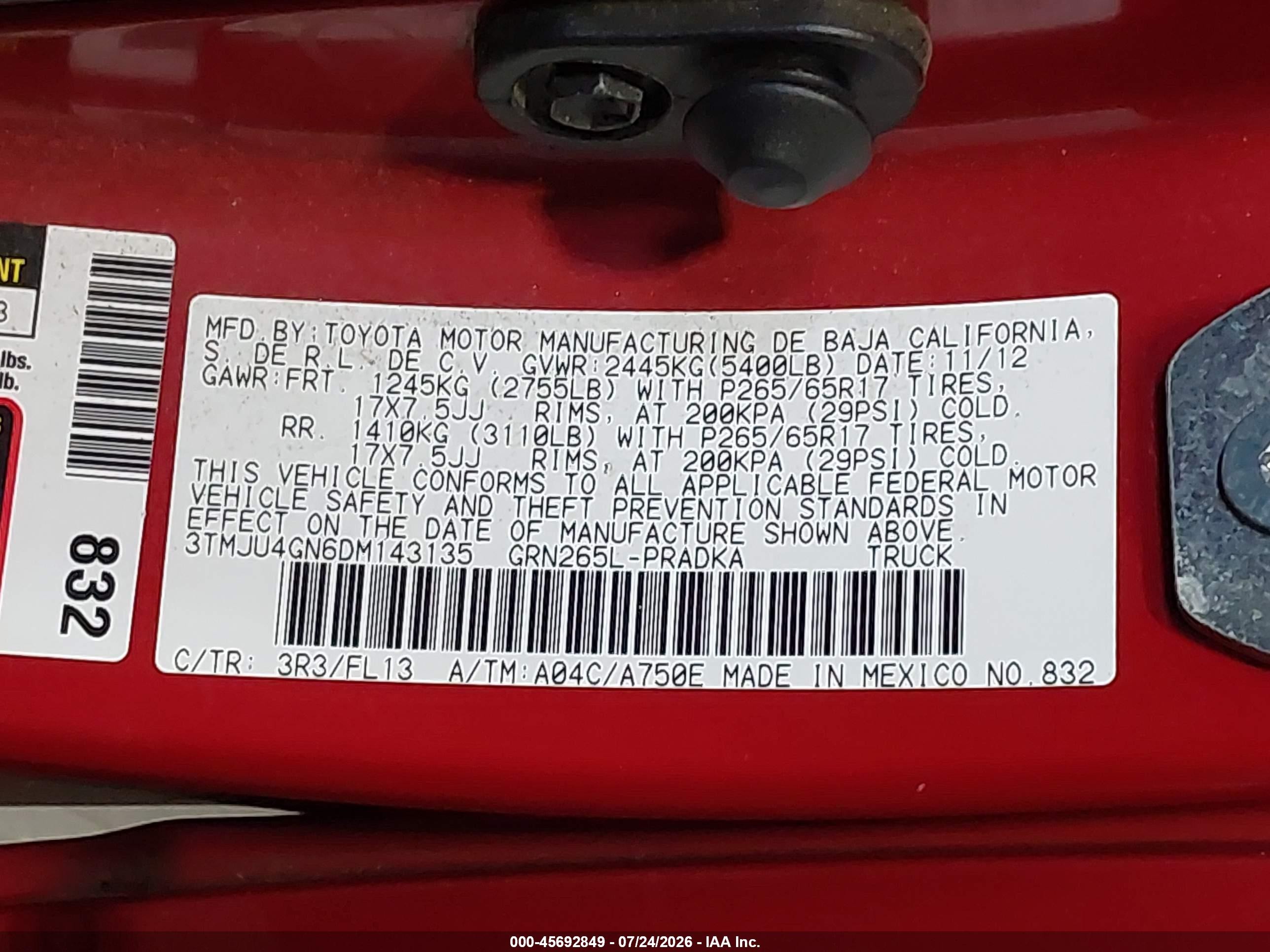 2013 Toyota Tacoma Prerunner V6 Red vin: 3TMJU4GN6DM143135