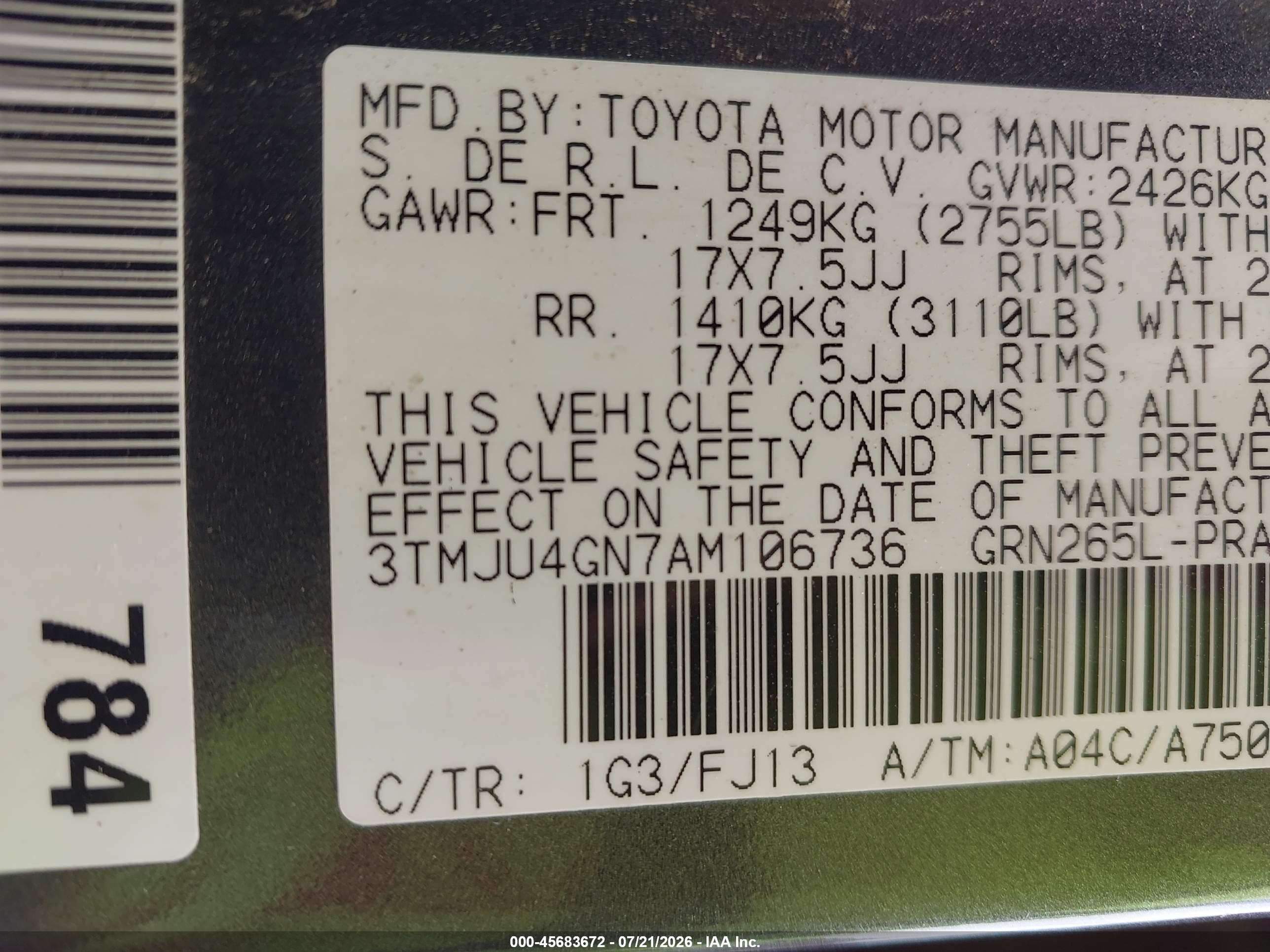2010 Toyota Tacoma Prerunner V6 Gray vin: 3TMJU4GN7AM106736