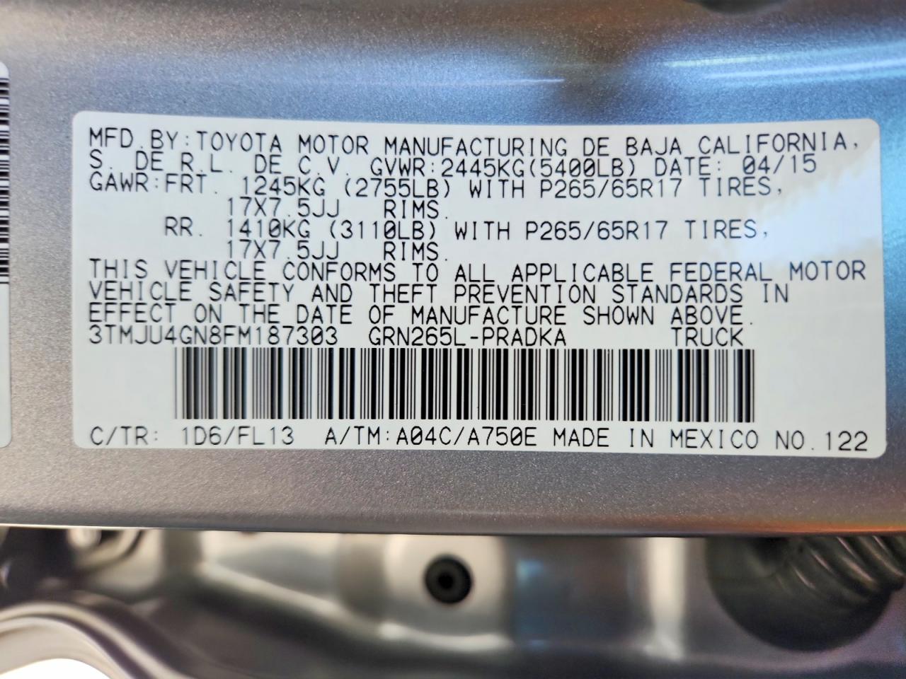 2015 Toyota Tacoma Double Cab Prerunner Silver vin: 3TMJU4GN8FM187303
