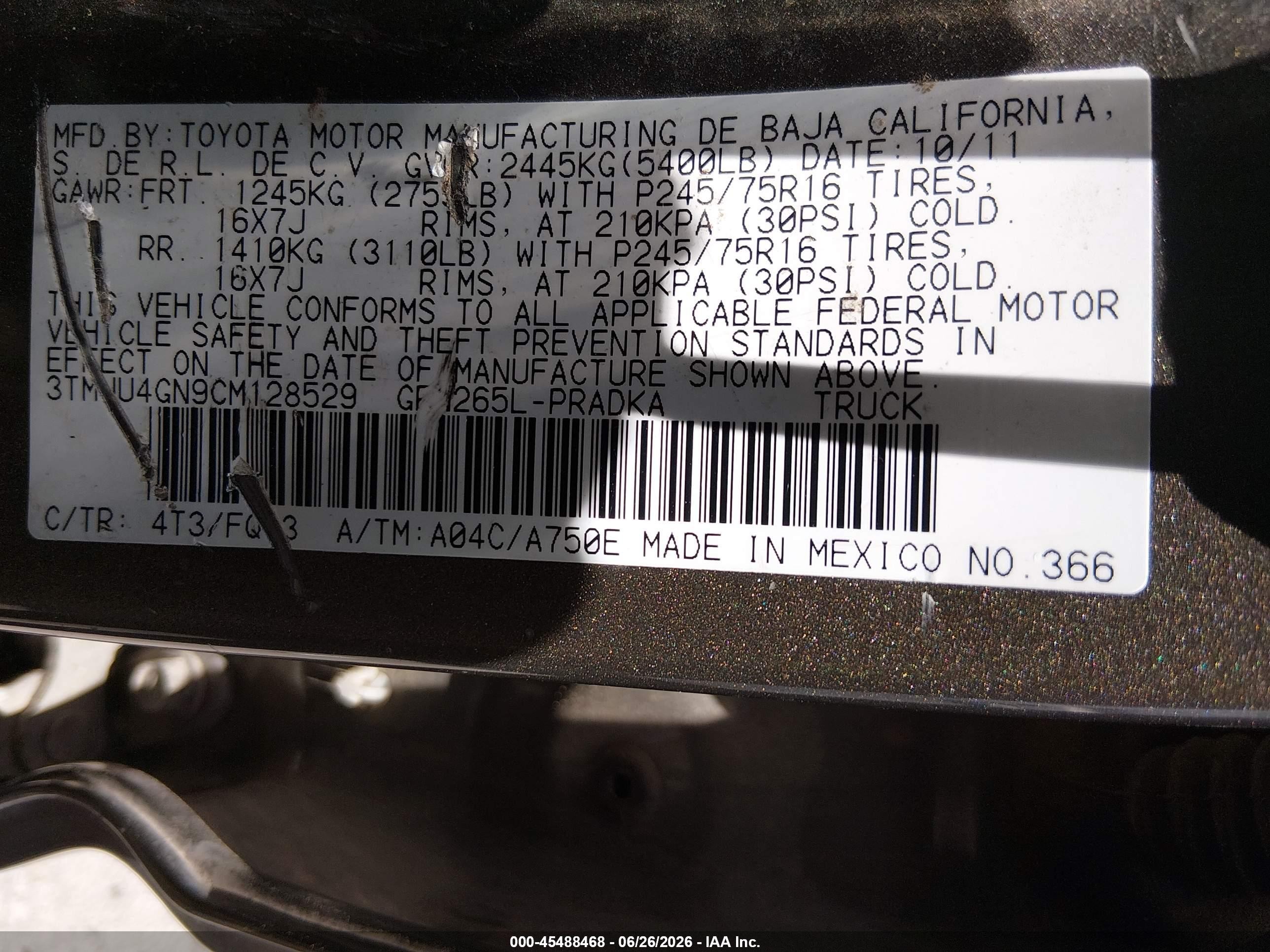 2012 Toyota Tacoma Prerunner V6 Dark Brown vin: 3TMJU4GN9CM128529