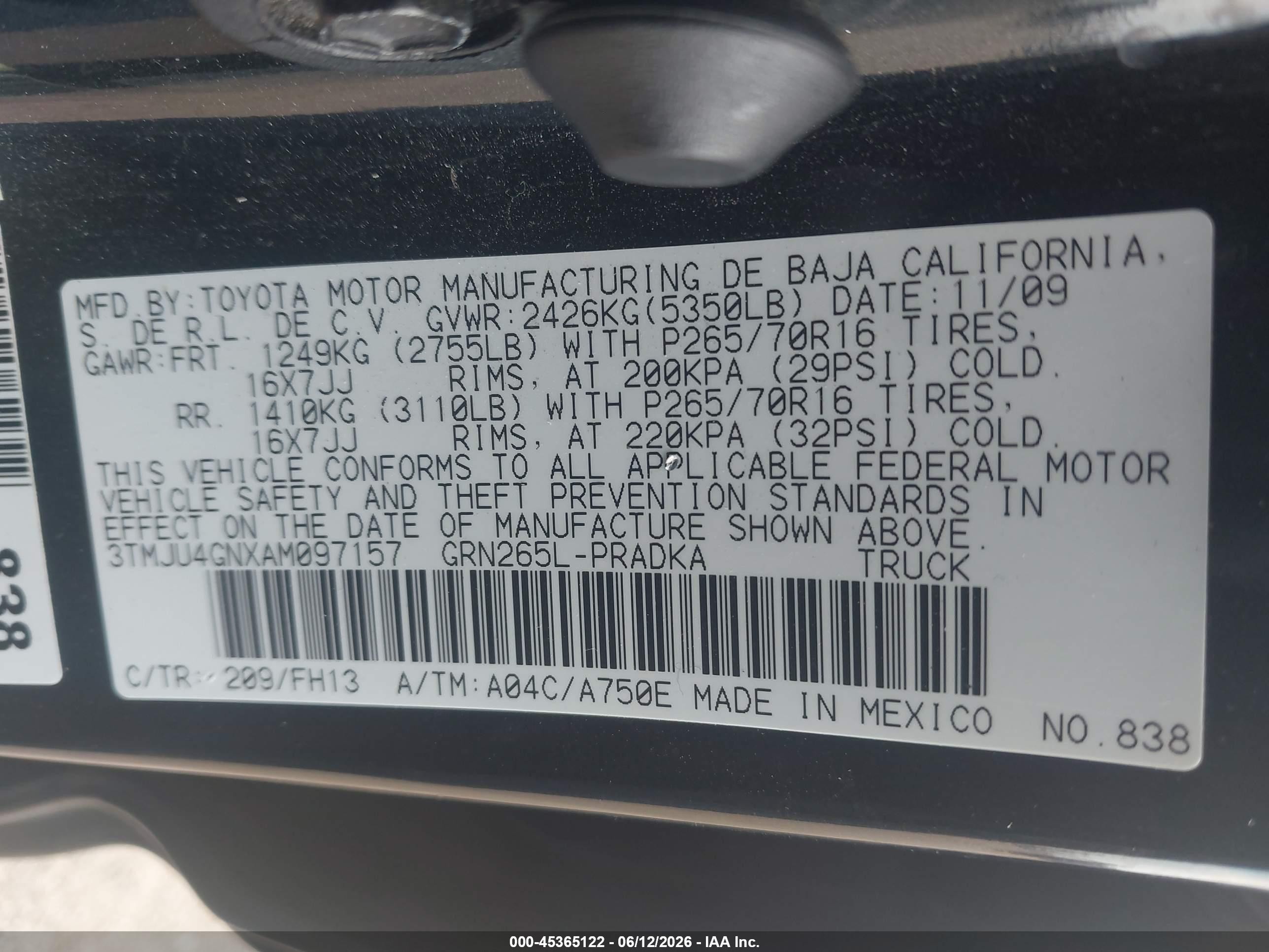 2010 Toyota Tacoma Prerunner V6 Black vin: 3TMJU4GNXAM097157