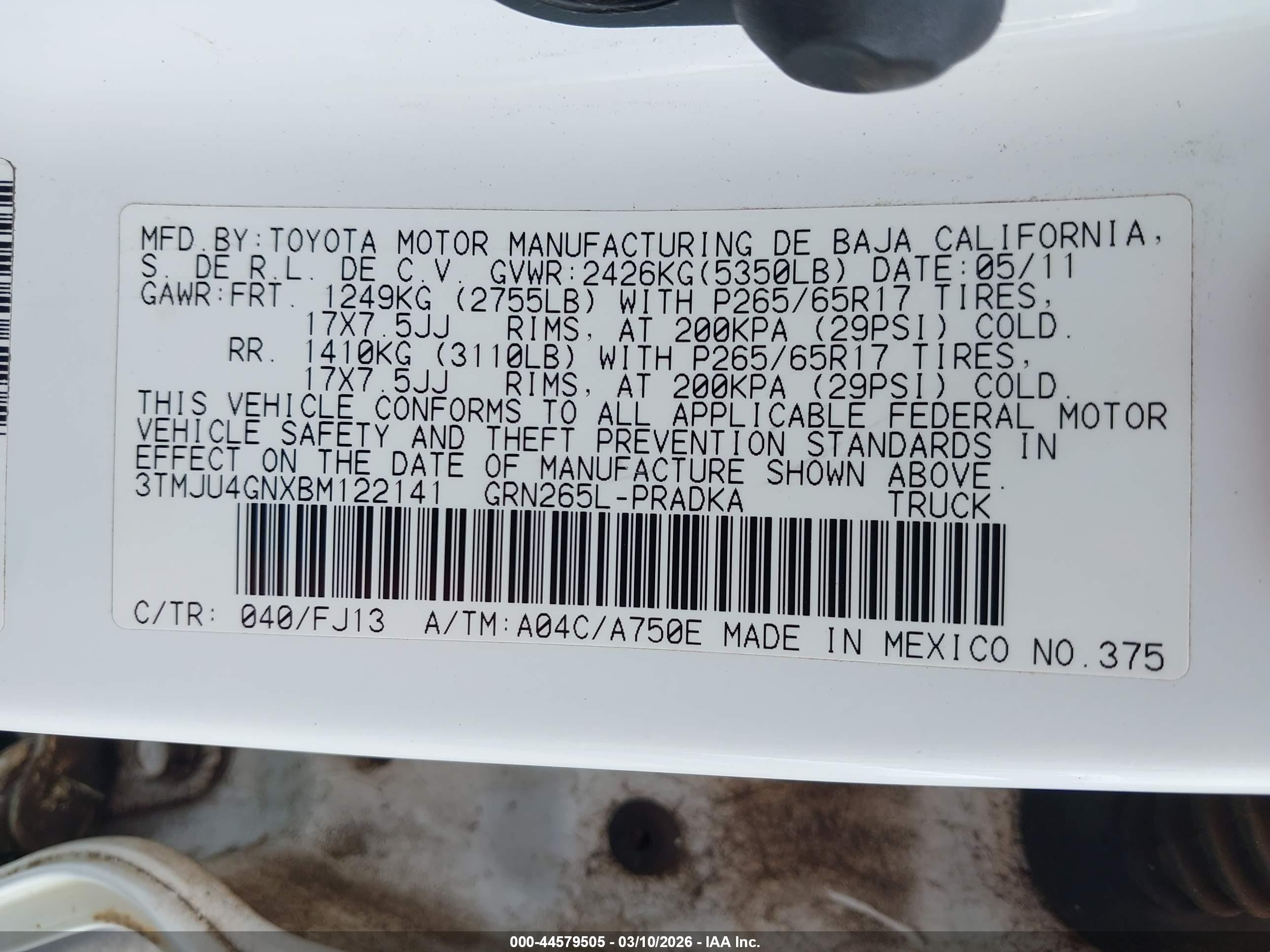 2011 Toyota Tacoma Prerunner V6 White vin: 3TMJU4GNXBM122141