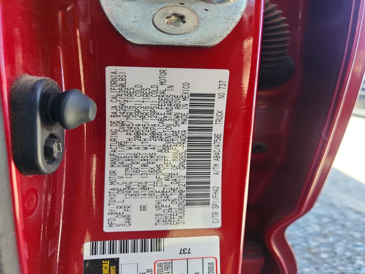 2006 Toyota Tacoma Double Cab Prerunner Red vin: 3TMJU62N26M012712