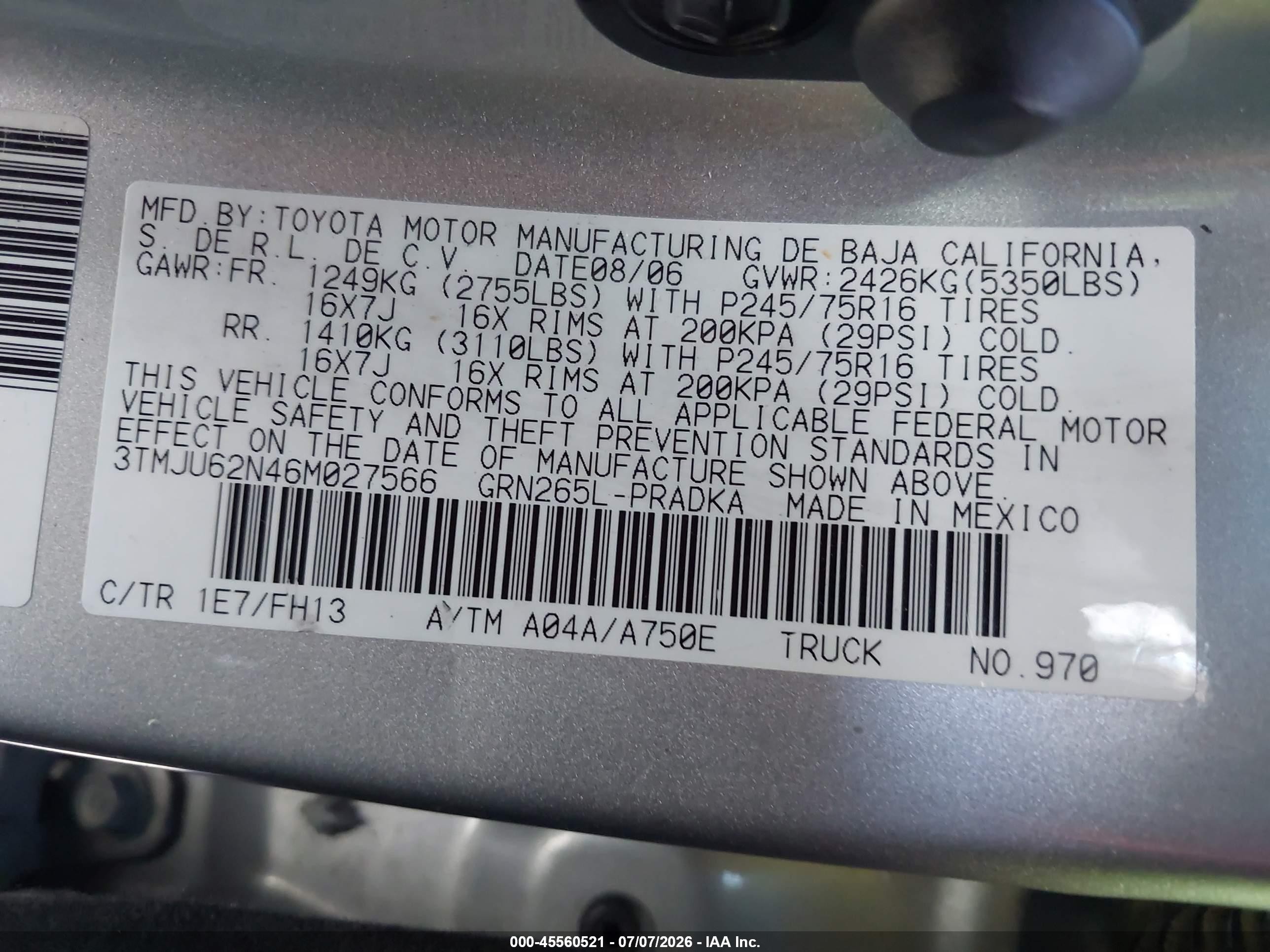 2006 Toyota Tacoma Prerunner V6 Silver vin: 3TMJU62N46M027566