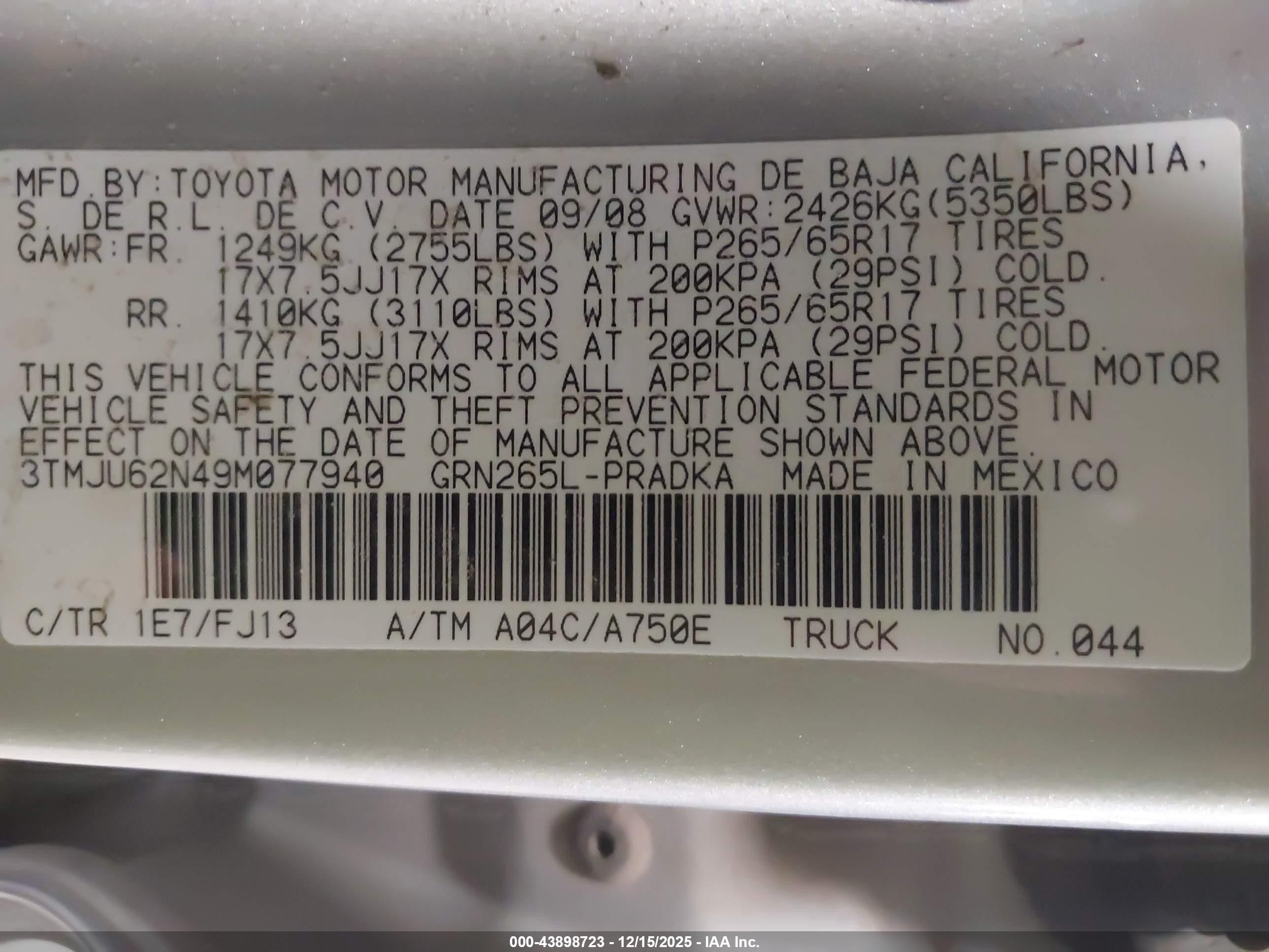 2009 Toyota Tacoma Prerunner V6 Gray vin: 3TMJU62N49M077940