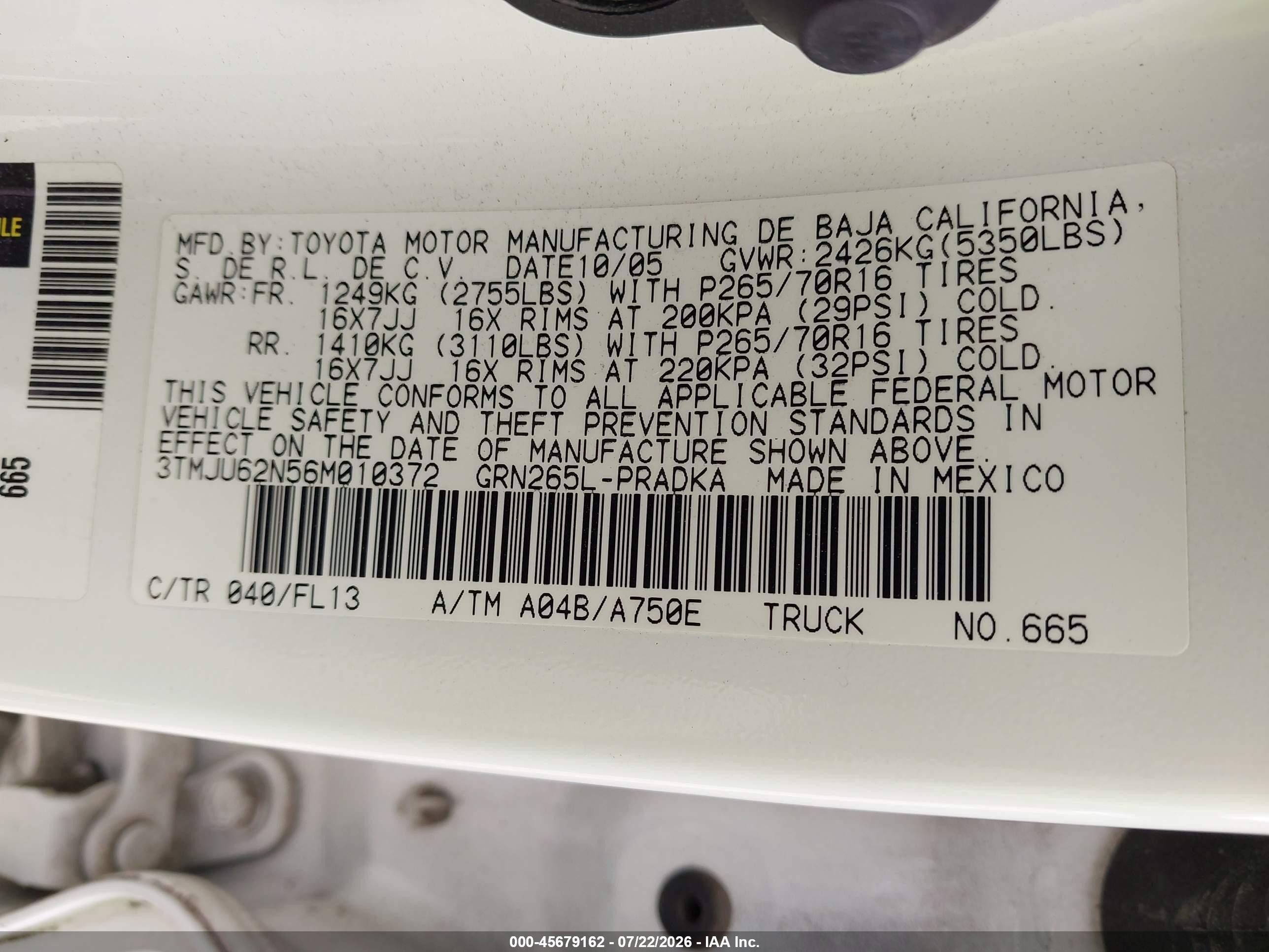 2006 Toyota Tacoma Prerunner V6 White vin: 3TMJU62N56M010372