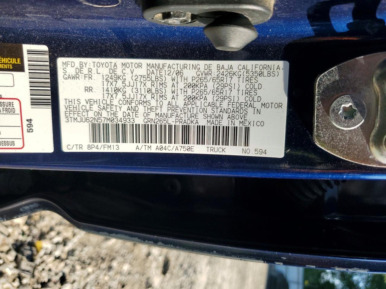 2007 Toyota Tacoma Double Cab Prerunner Blue vin: 3TMJU62N57M034933
