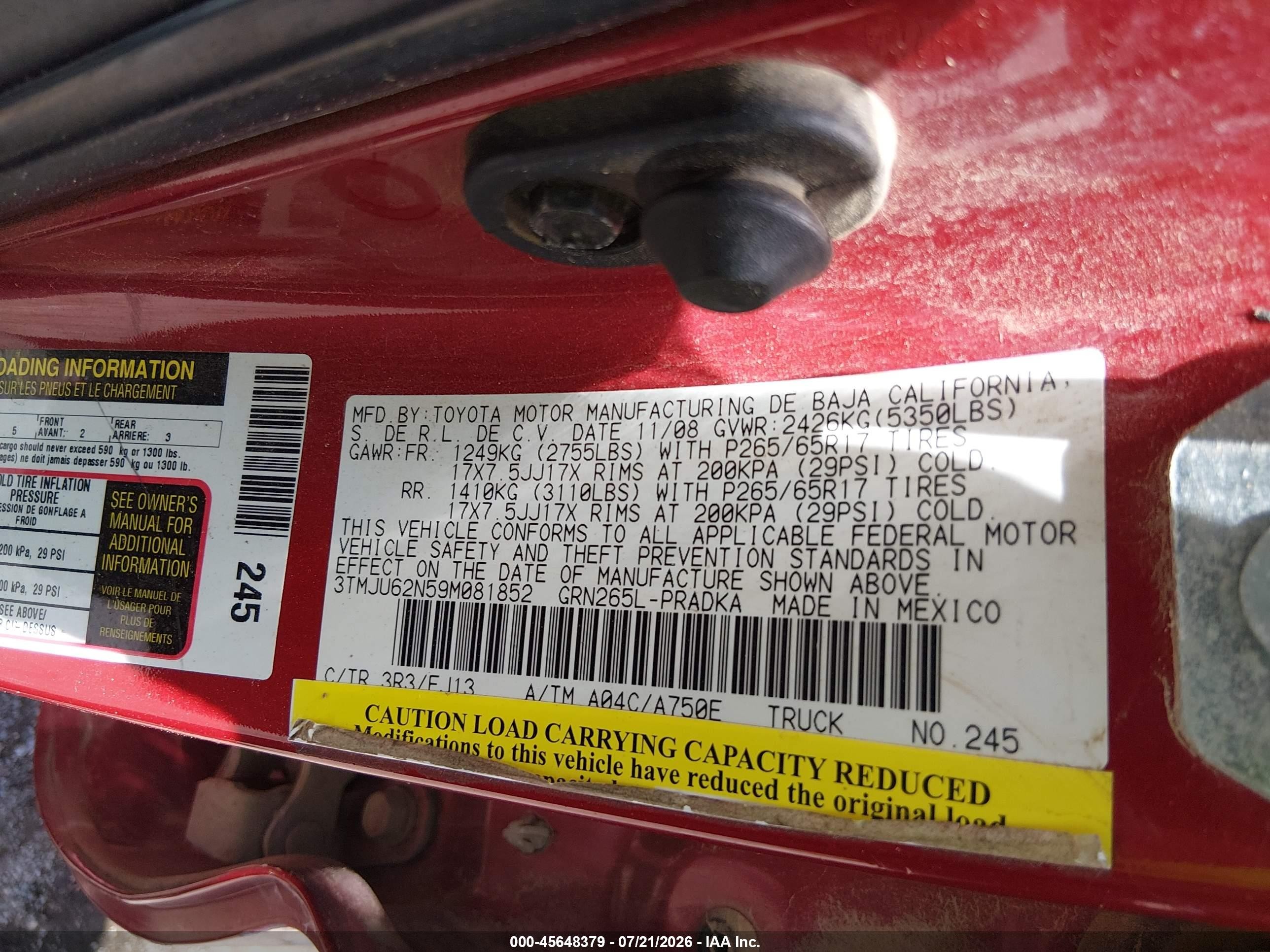 2009 Toyota Tacoma Prerunner V6 Red vin: 3TMJU62N59M081852
