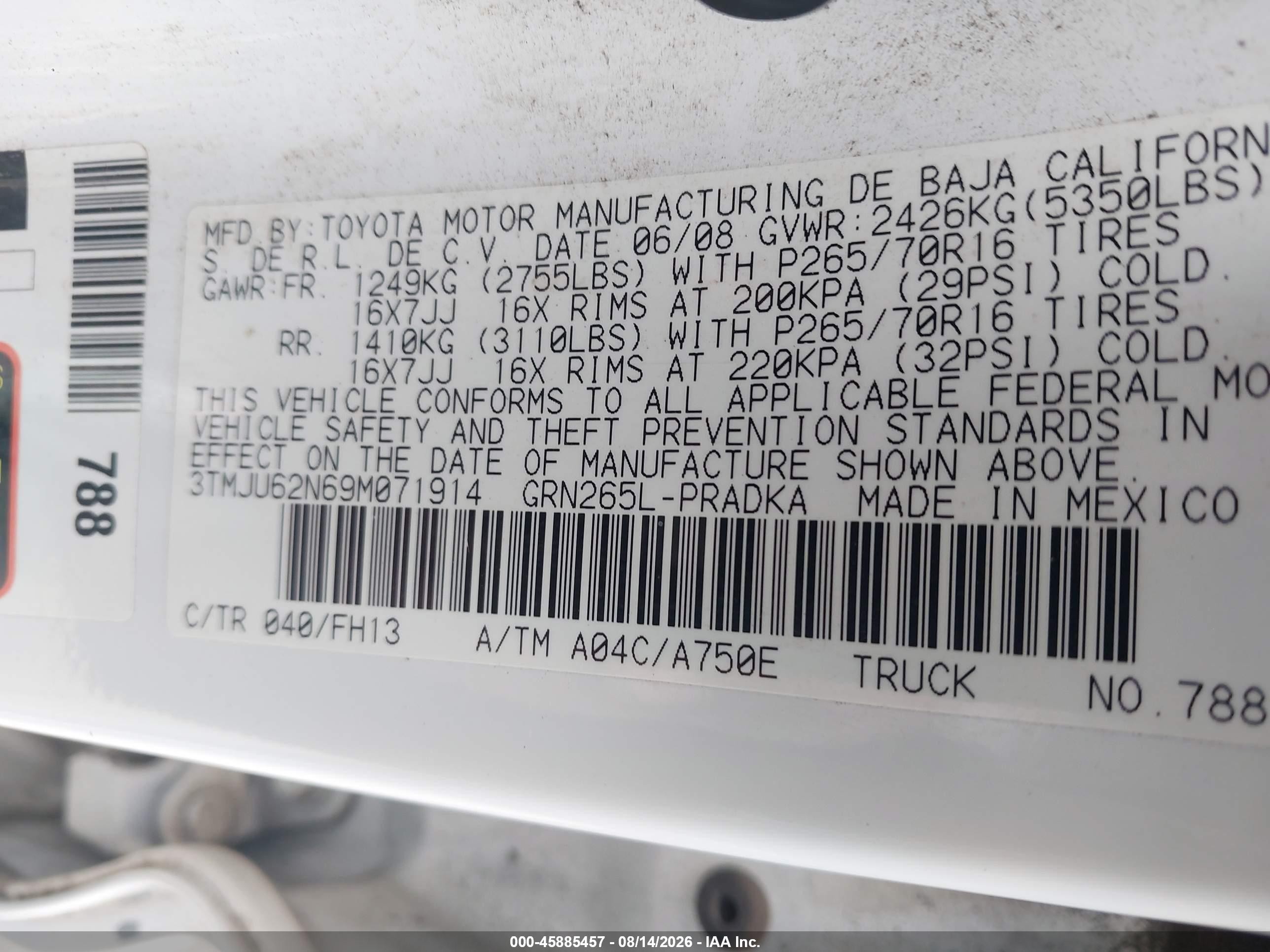 2009 Toyota Tacoma Prerunner V6 Белый vin: 3TMJU62N69M071914
