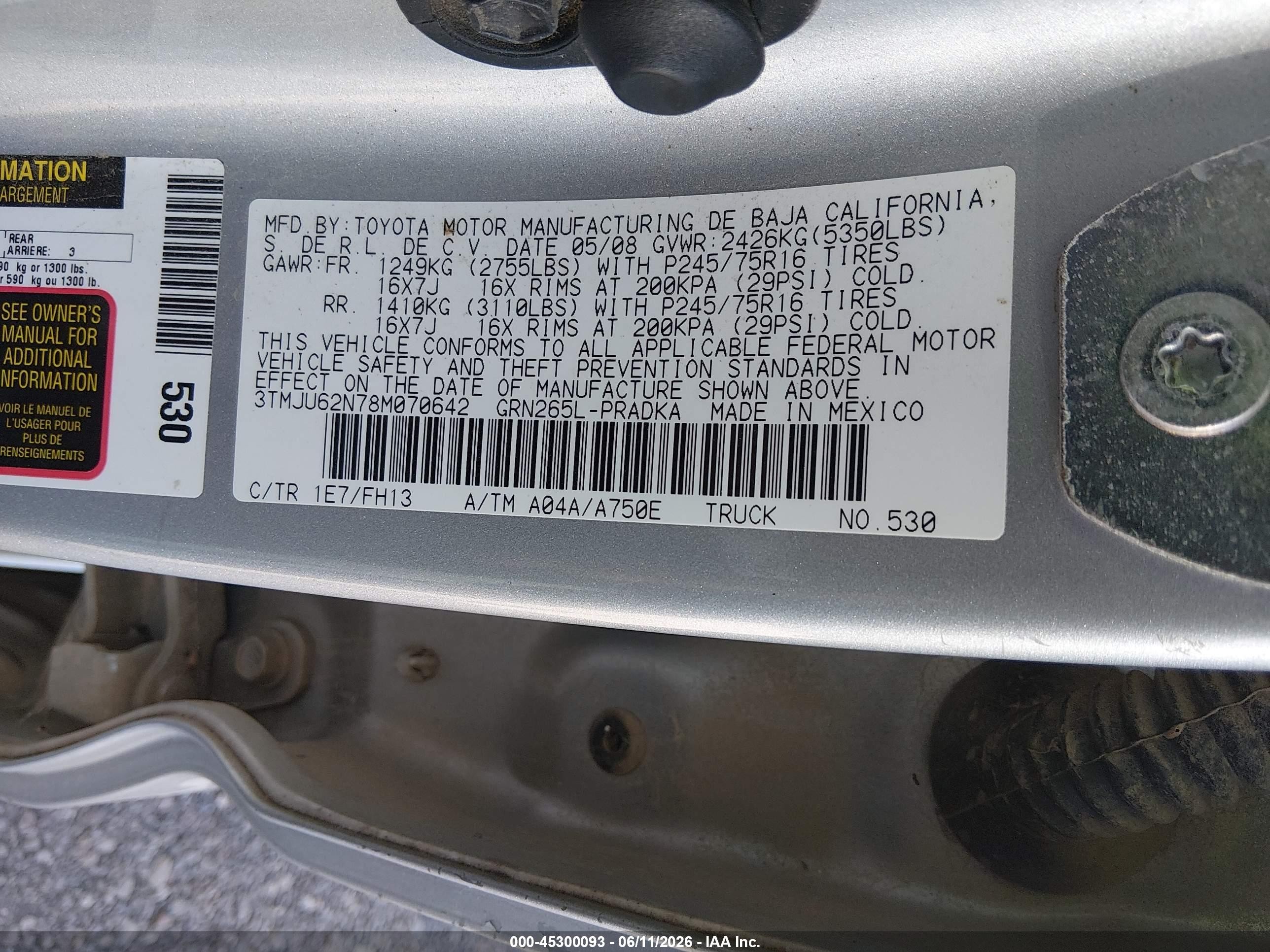 2008 Toyota Tacoma Prerunner V6 Silver vin: 3TMJU62N78M070642