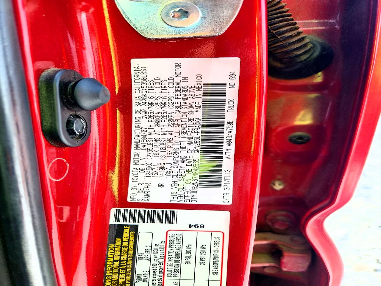 2007 Toyota Tacoma Double Cab Prerunner Red vin: 3TMJU62N87M042685