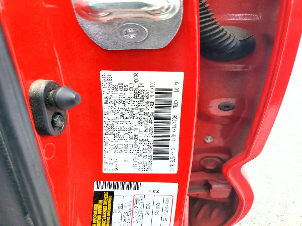 2007 Toyota Tacoma Double Cab Prerunner Red vin: 3TMJU62N87M049507