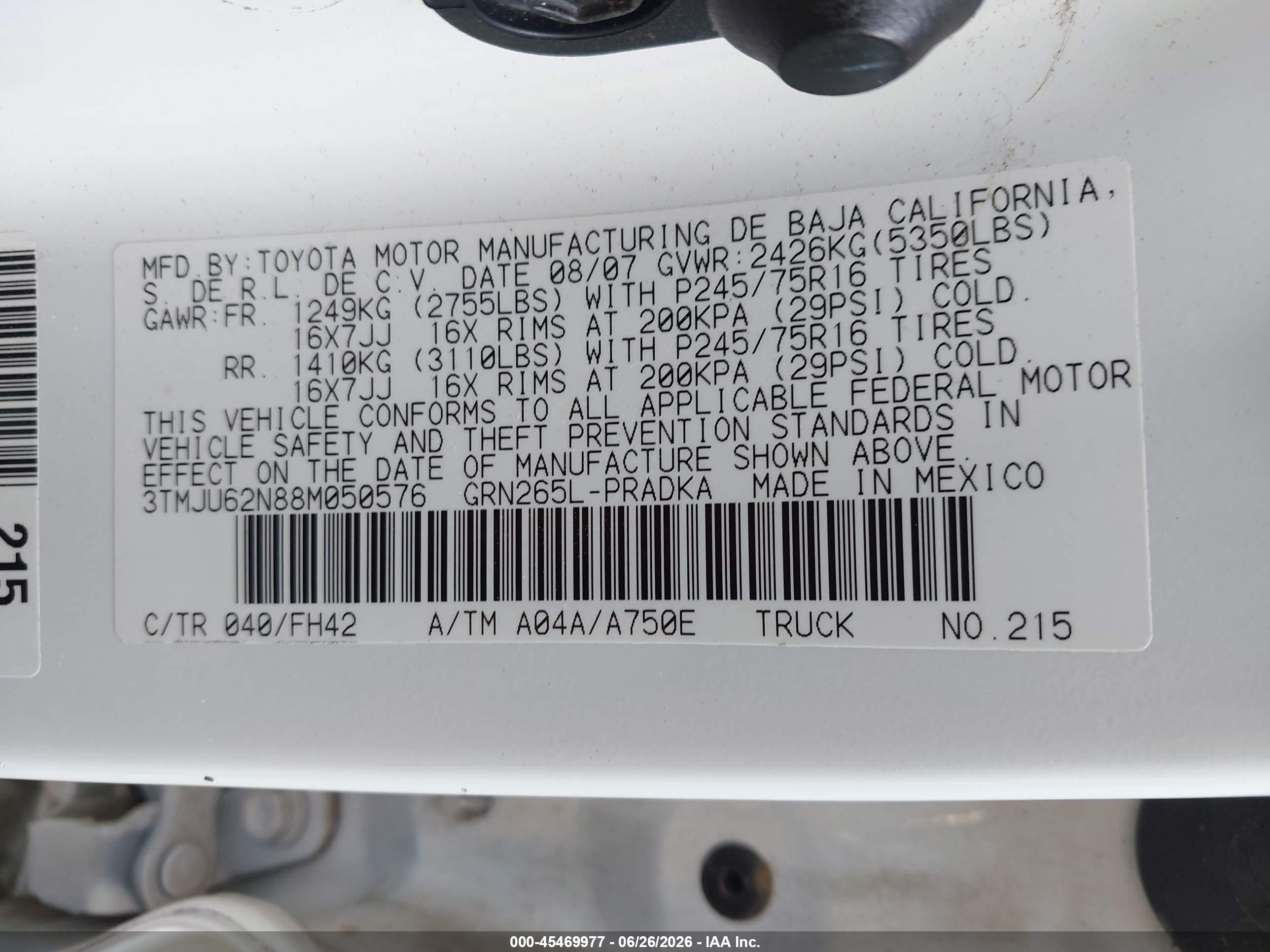 2008 Toyota Tacoma Prerunner V6 Белый vin: 3TMJU62N88M050576