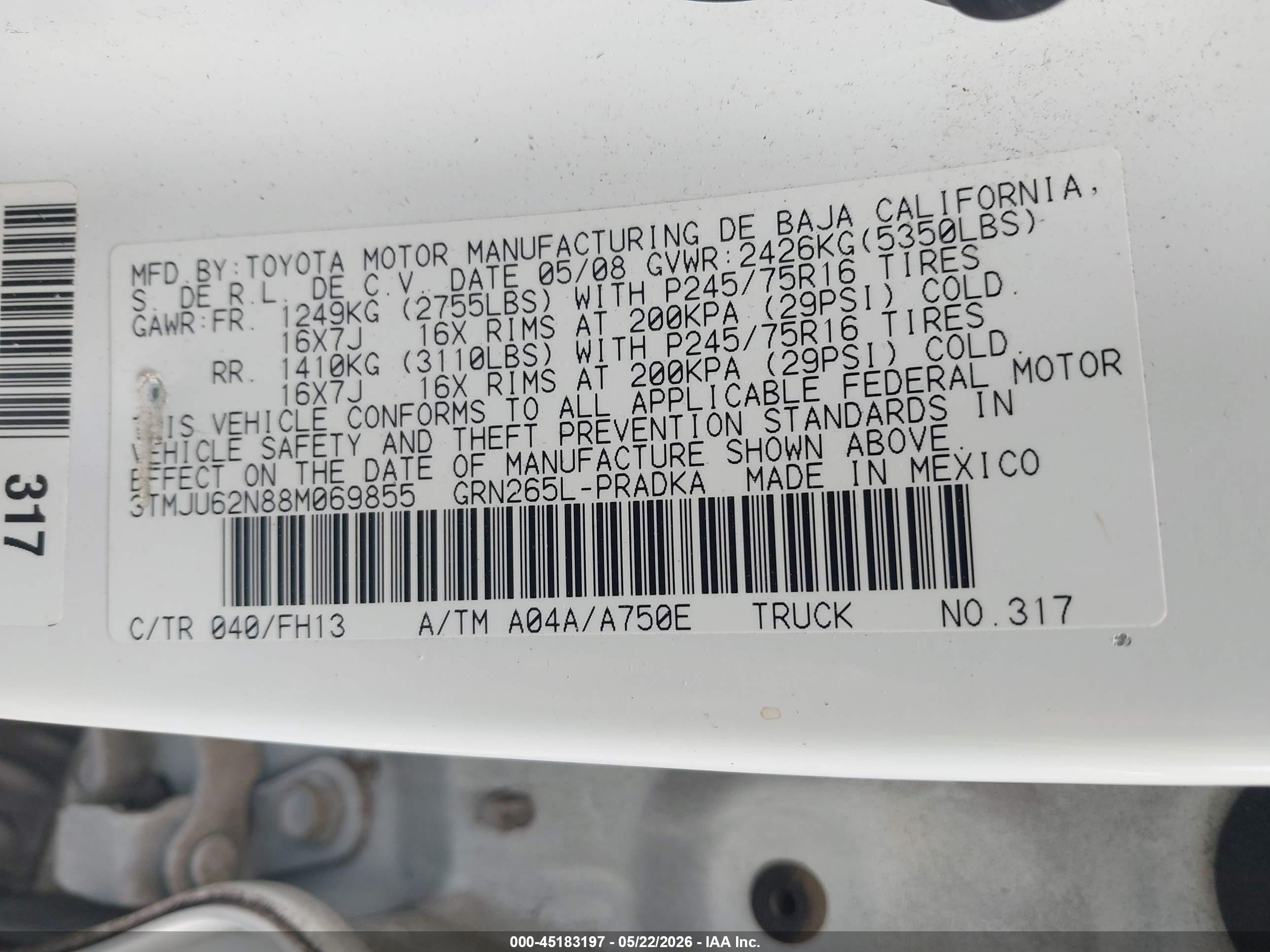 2008 Toyota Tacoma Prerunner V6 Белый vin: 3TMJU62N88M069855