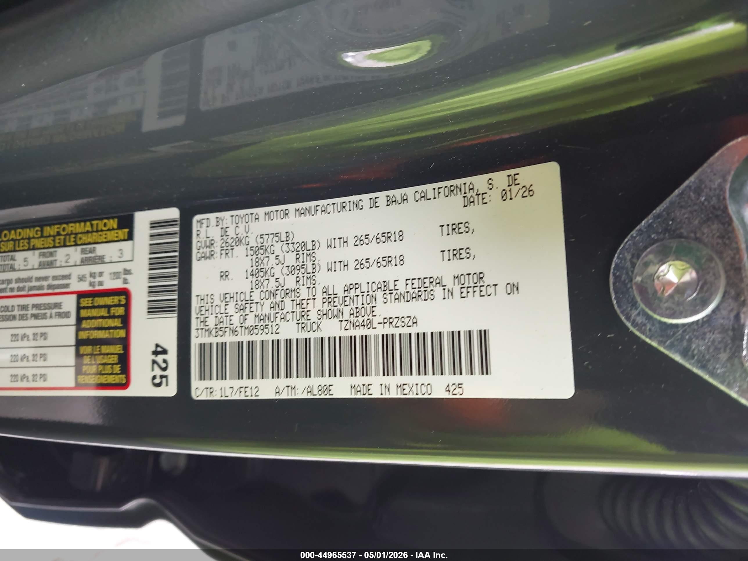 2026 Toyota Tacoma Trd Sport Black vin: 3TMKB5FN6TM059512
