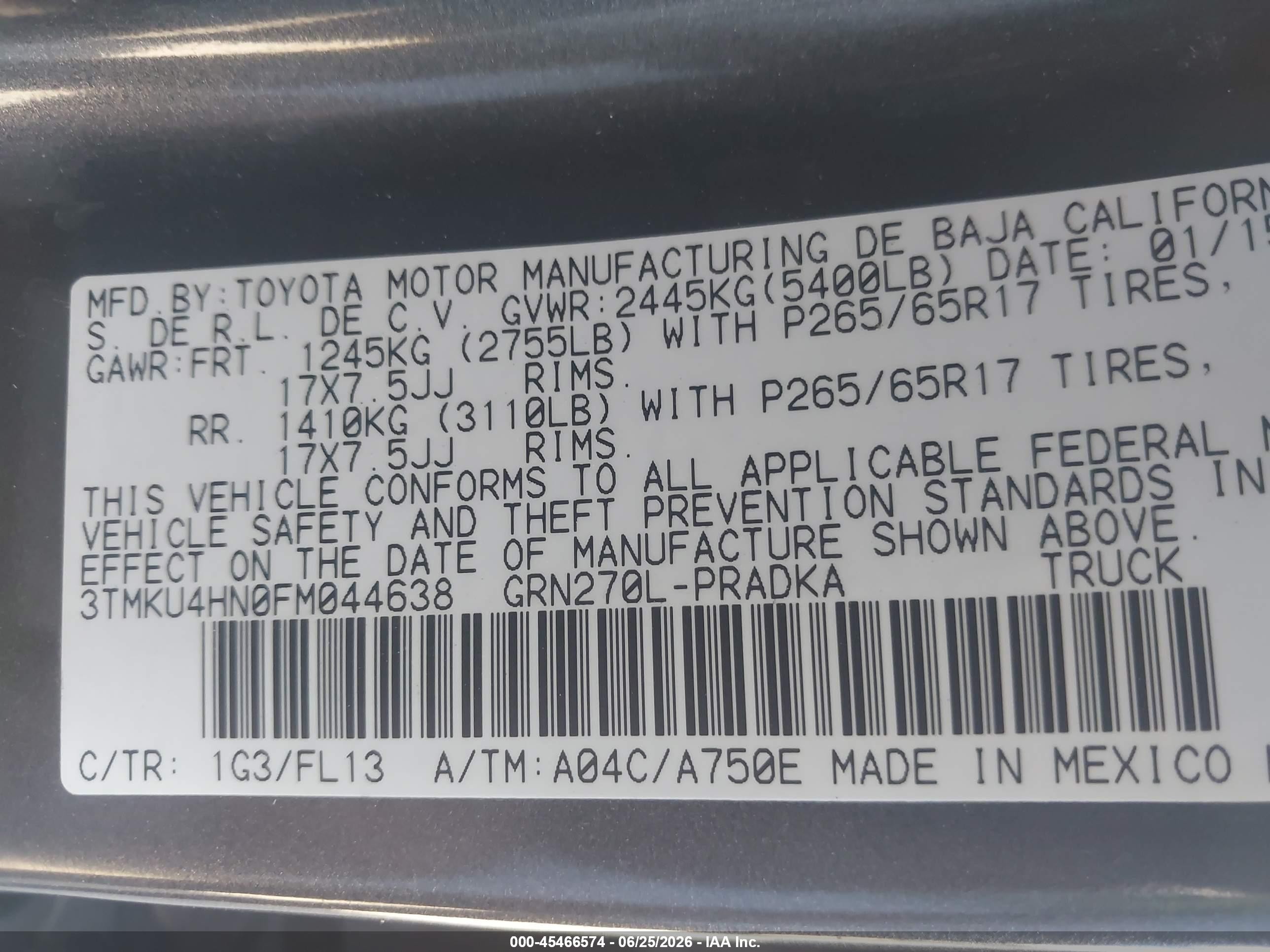 2015 Toyota Tacoma Prerunner V6 Серый vin: 3TMKU4HN0FM044638