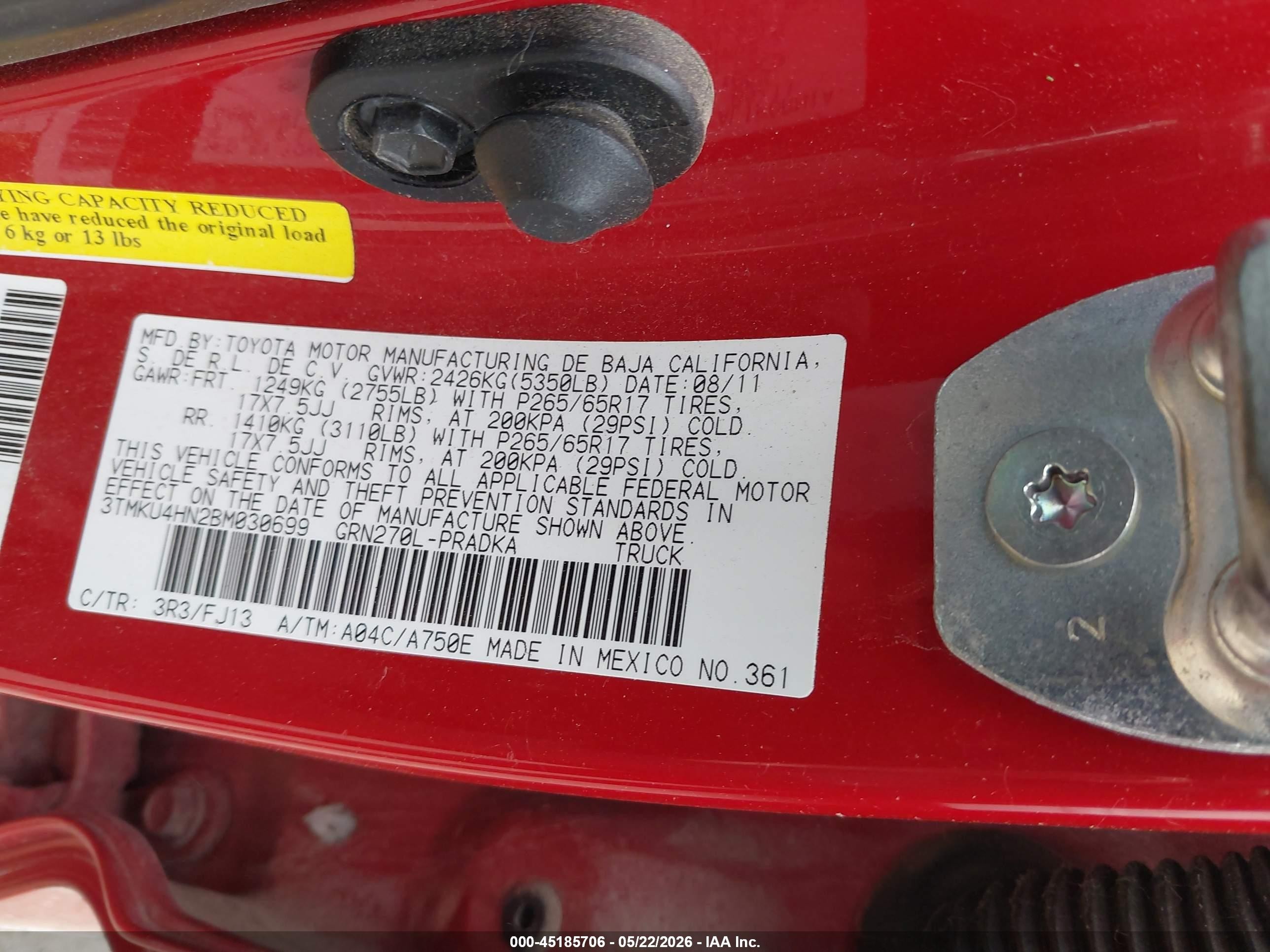 2011 Toyota Tacoma Prerunner V6 Красный vin: 3TMKU4HN2BM030699