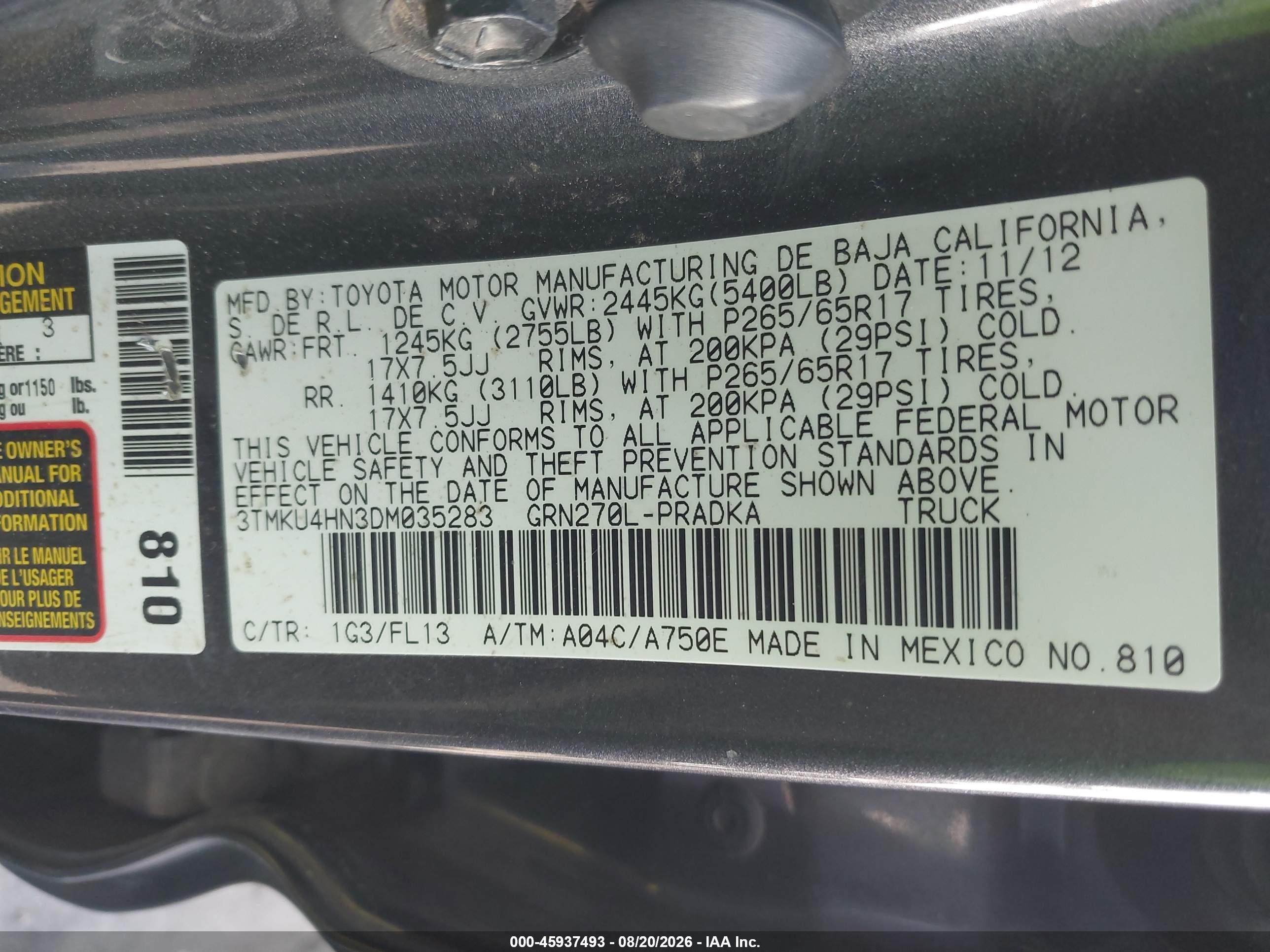 2013 Toyota Tacoma Prerunner V6 Gray vin: 3TMKU4HN3DM035283