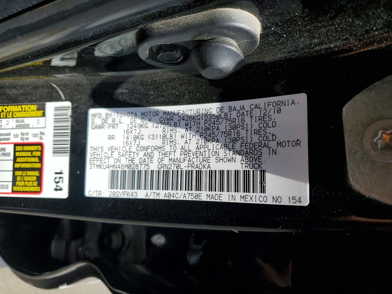 2011 Toyota Tacoma Double Cab Prerunner Long Bed Черный vin: 3TMKU4HN4BM028775