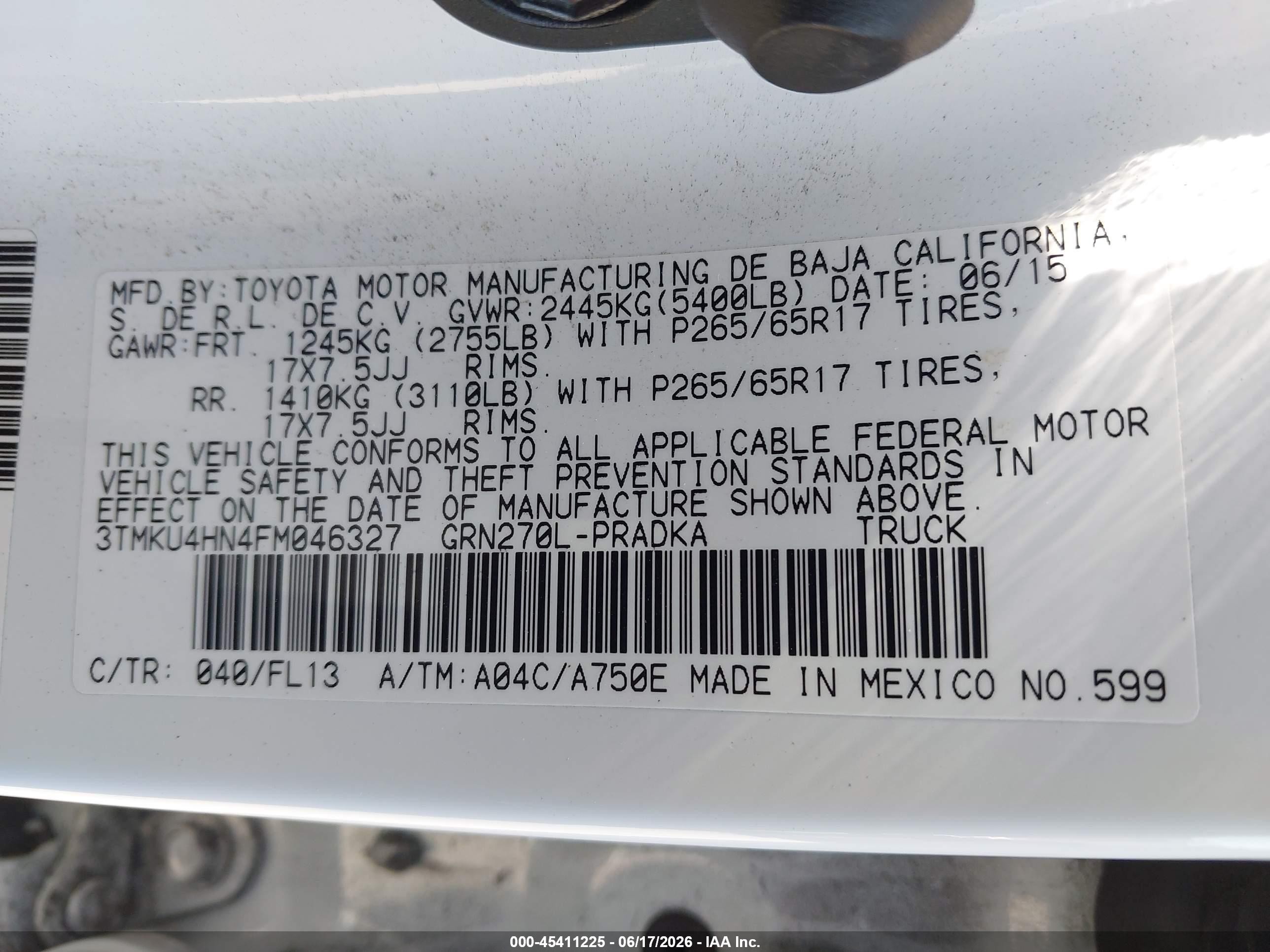 2015 Toyota Tacoma Prerunner V6 White vin: 3TMKU4HN4FM046327