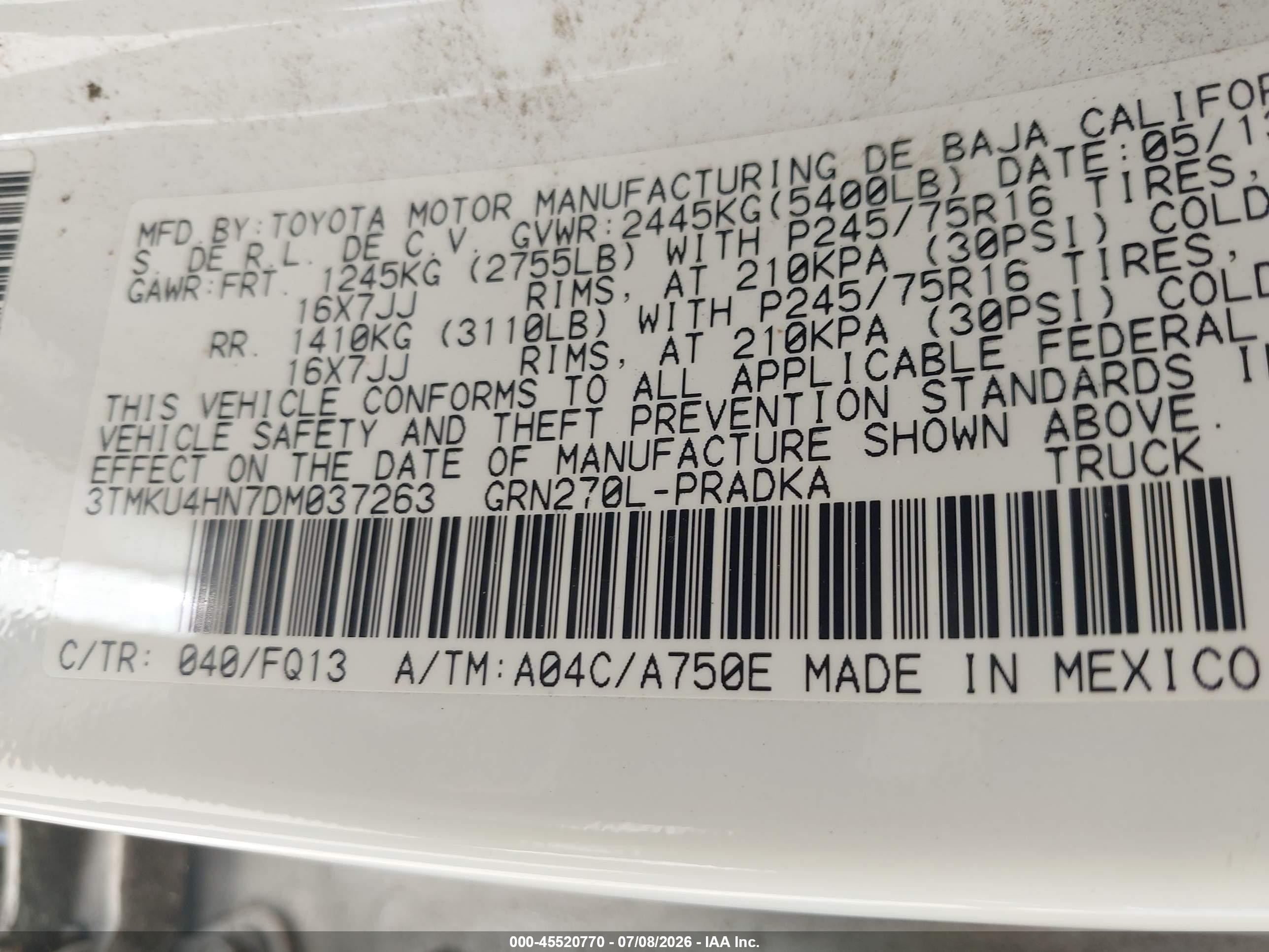 2013 Toyota Tacoma Prerunner V6 White vin: 3TMKU4HN7DM037263