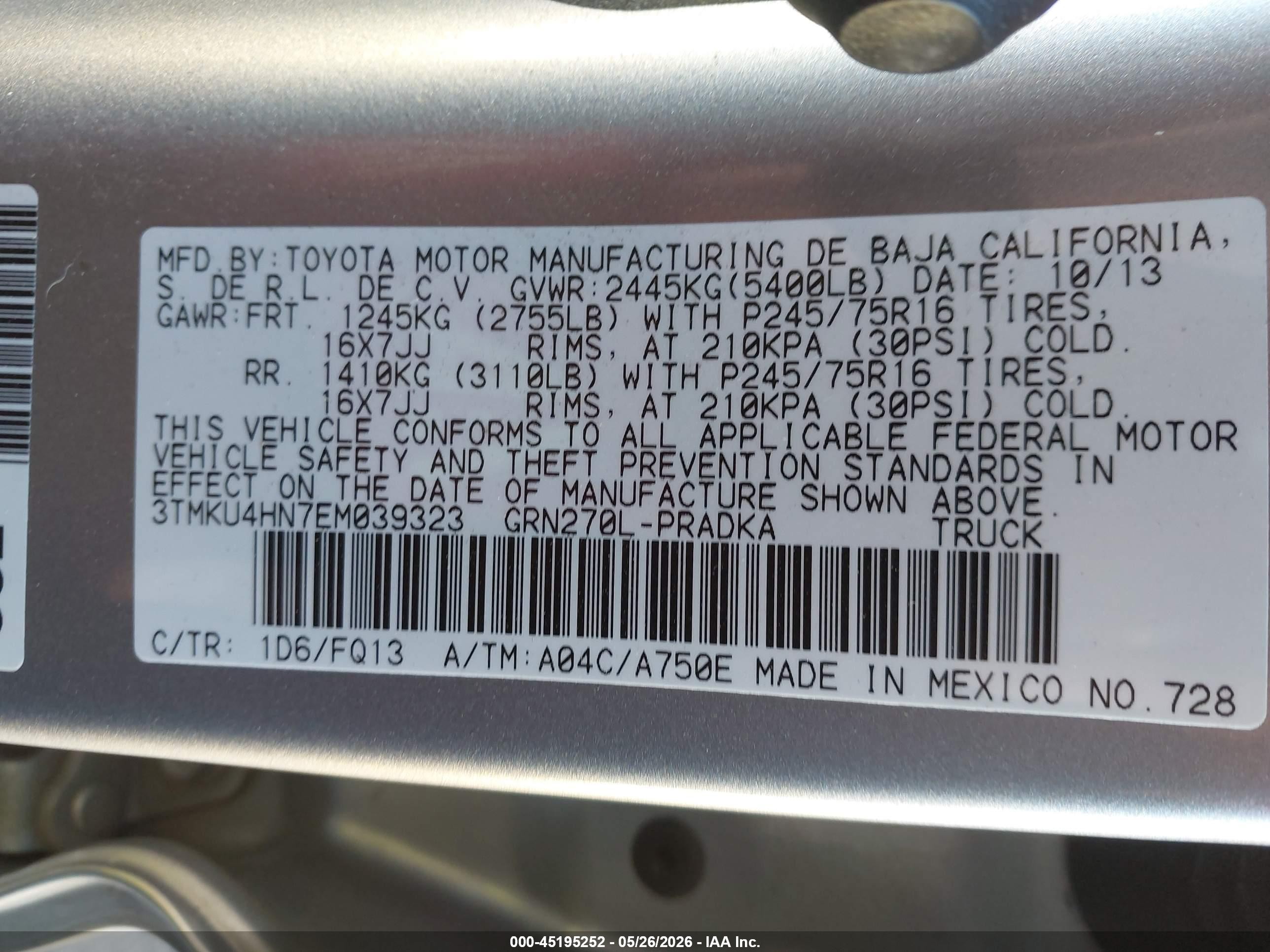 2014 Toyota Tacoma Prerunner V6 Silver vin: 3TMKU4HN7EM039323