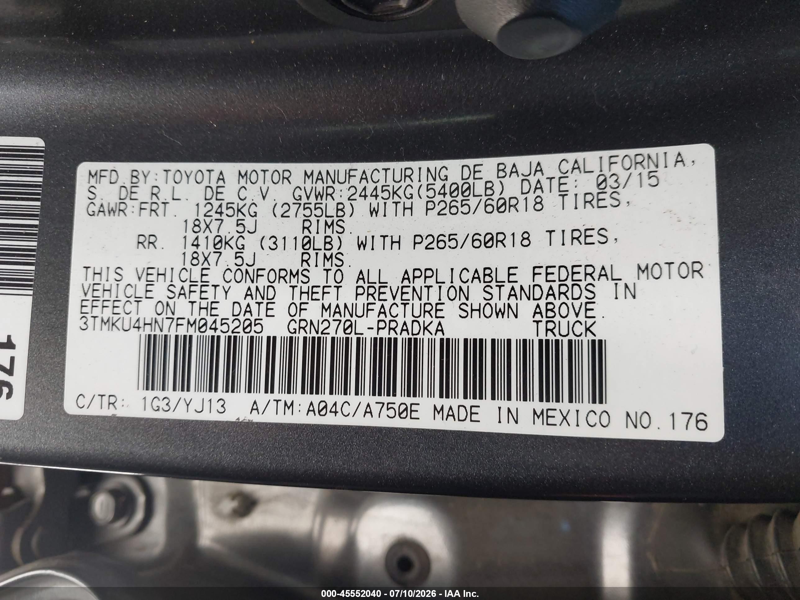 2015 Toyota Tacoma Prerunner V6 Gray vin: 3TMKU4HN7FM045205