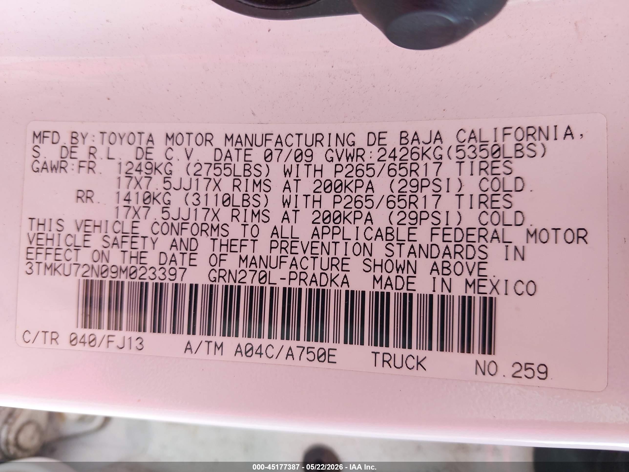 2009 Toyota Tacoma Prerunner V6 White vin: 3TMKU72N09M023397