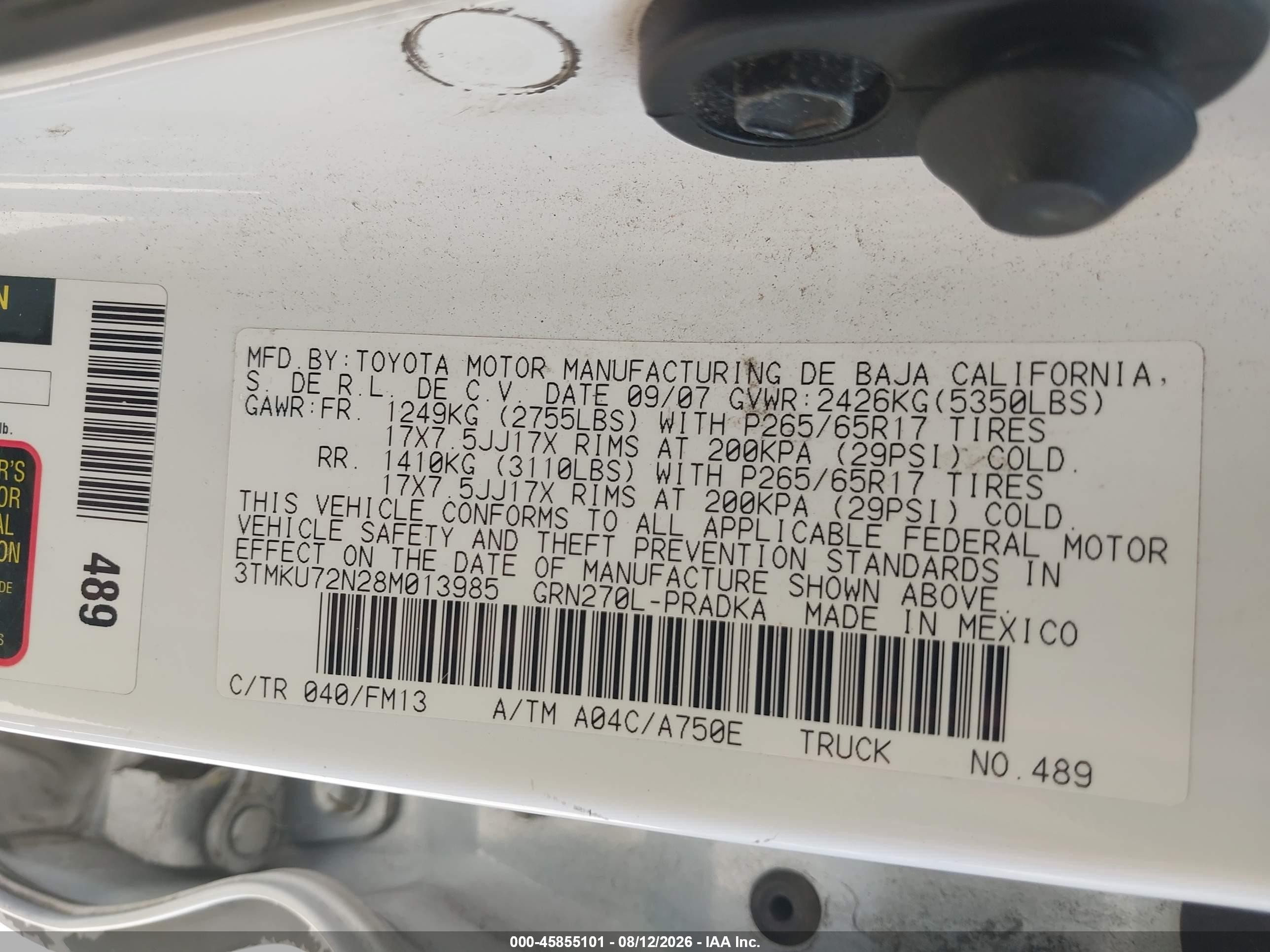 2008 Toyota Tacoma Prerunner V6 White vin: 3TMKU72N28M013985