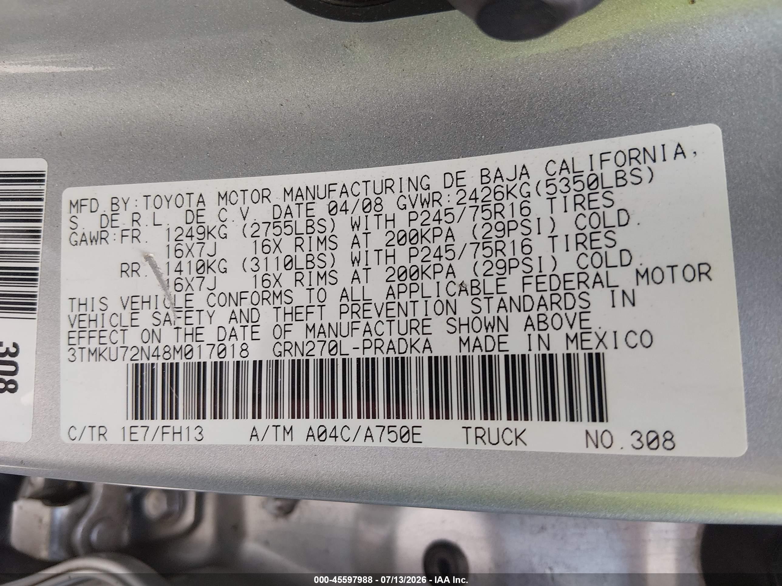 2008 Toyota Tacoma Prerunner V6 Silver vin: 3TMKU72N48M017018