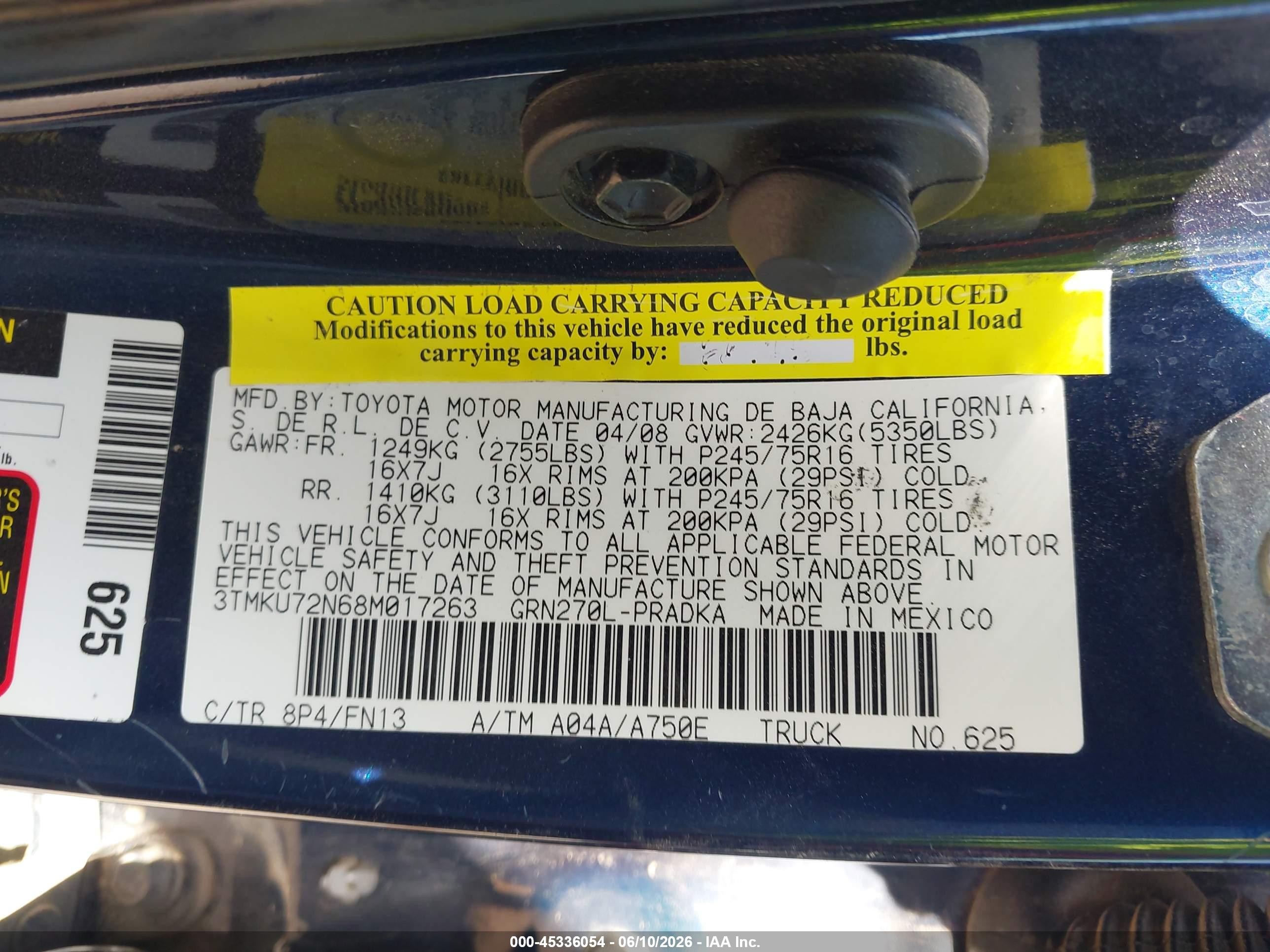 2008 Toyota Tacoma Prerunner V6 Blue vin: 3TMKU72N68M017263