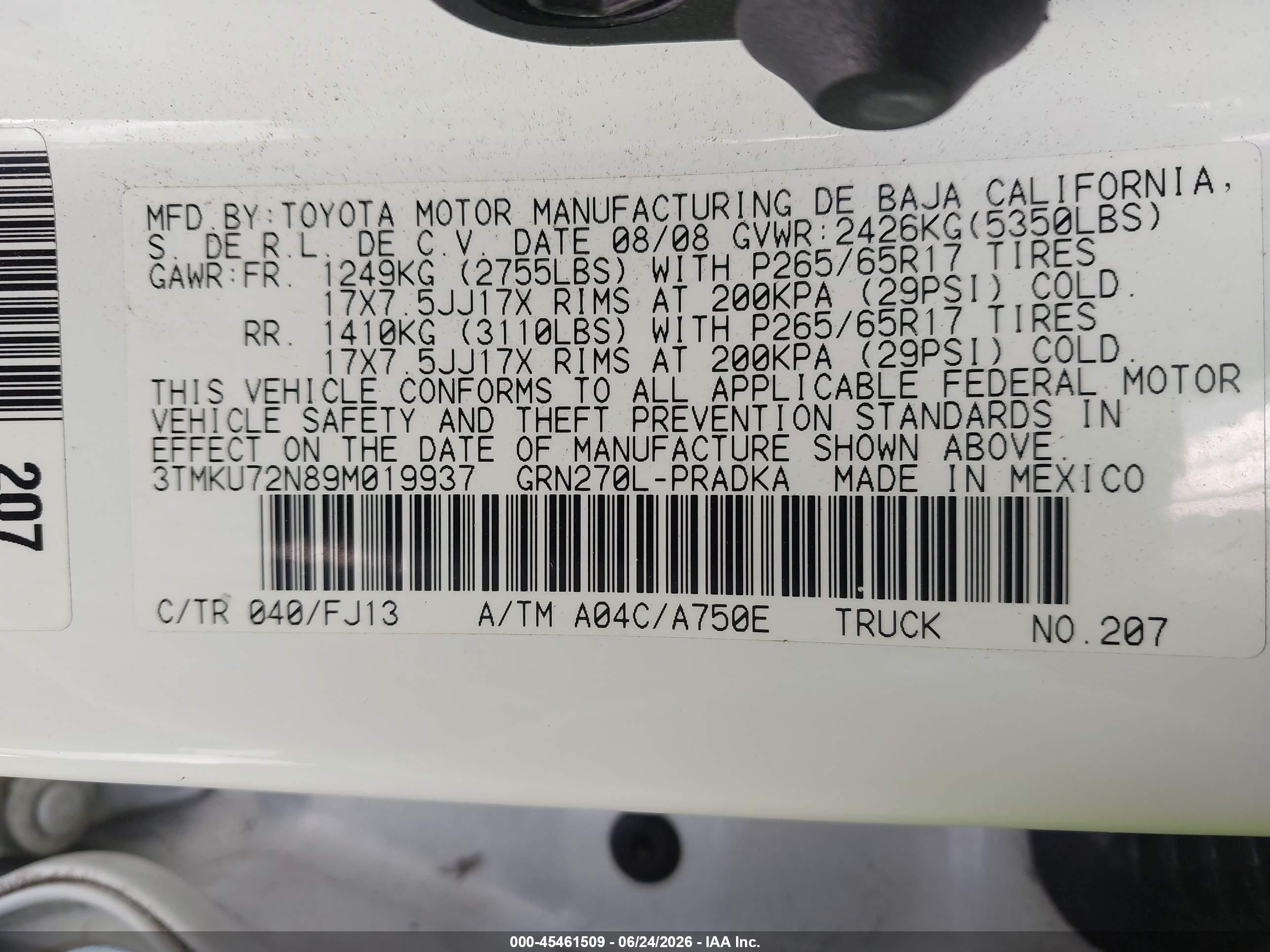 2009 Toyota Tacoma Prerunner V6 White vin: 3TMKU72N89M019937
