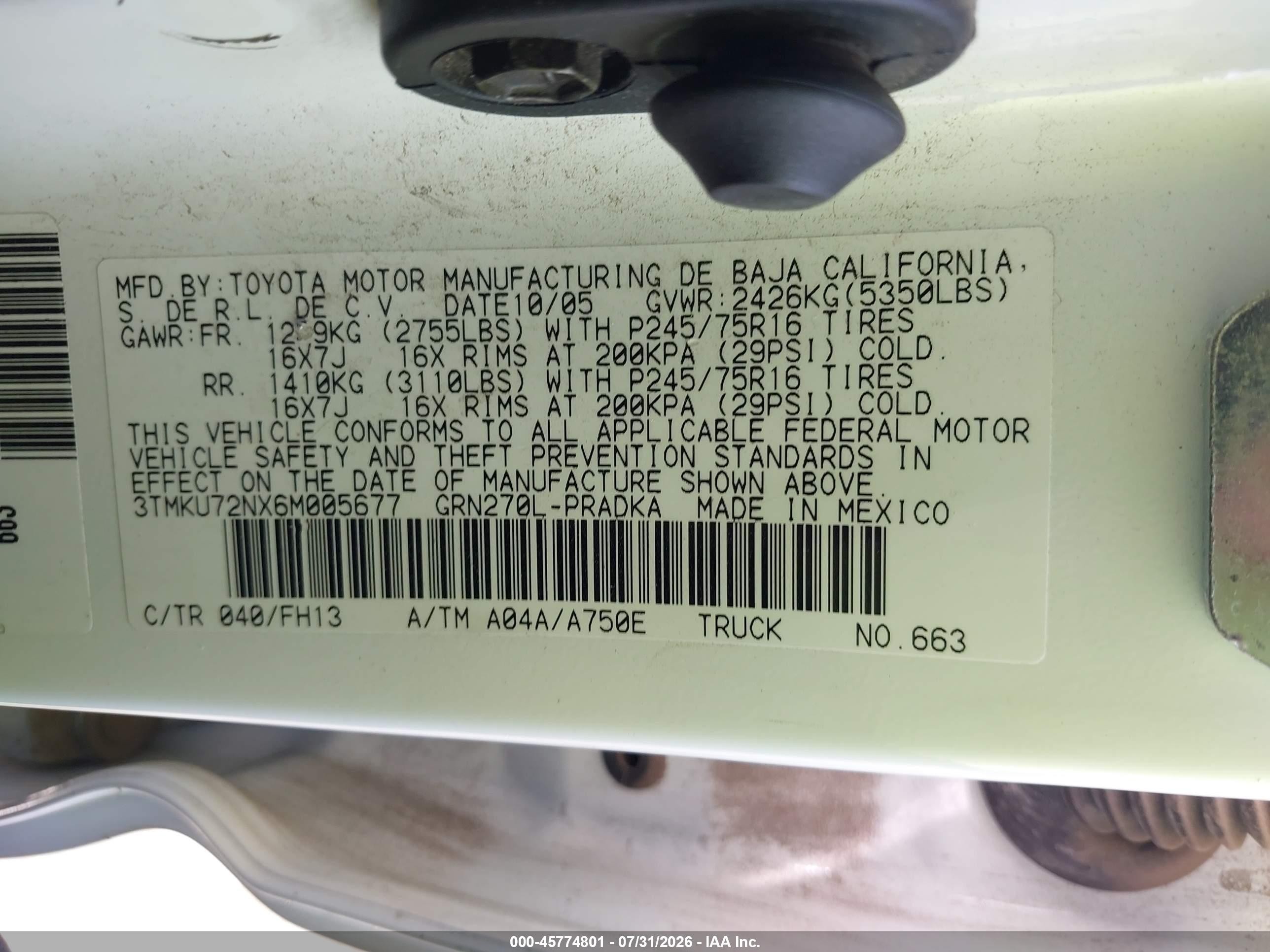 2006 Toyota Tacoma Prerunner V6 White vin: 3TMKU72NX6M005677