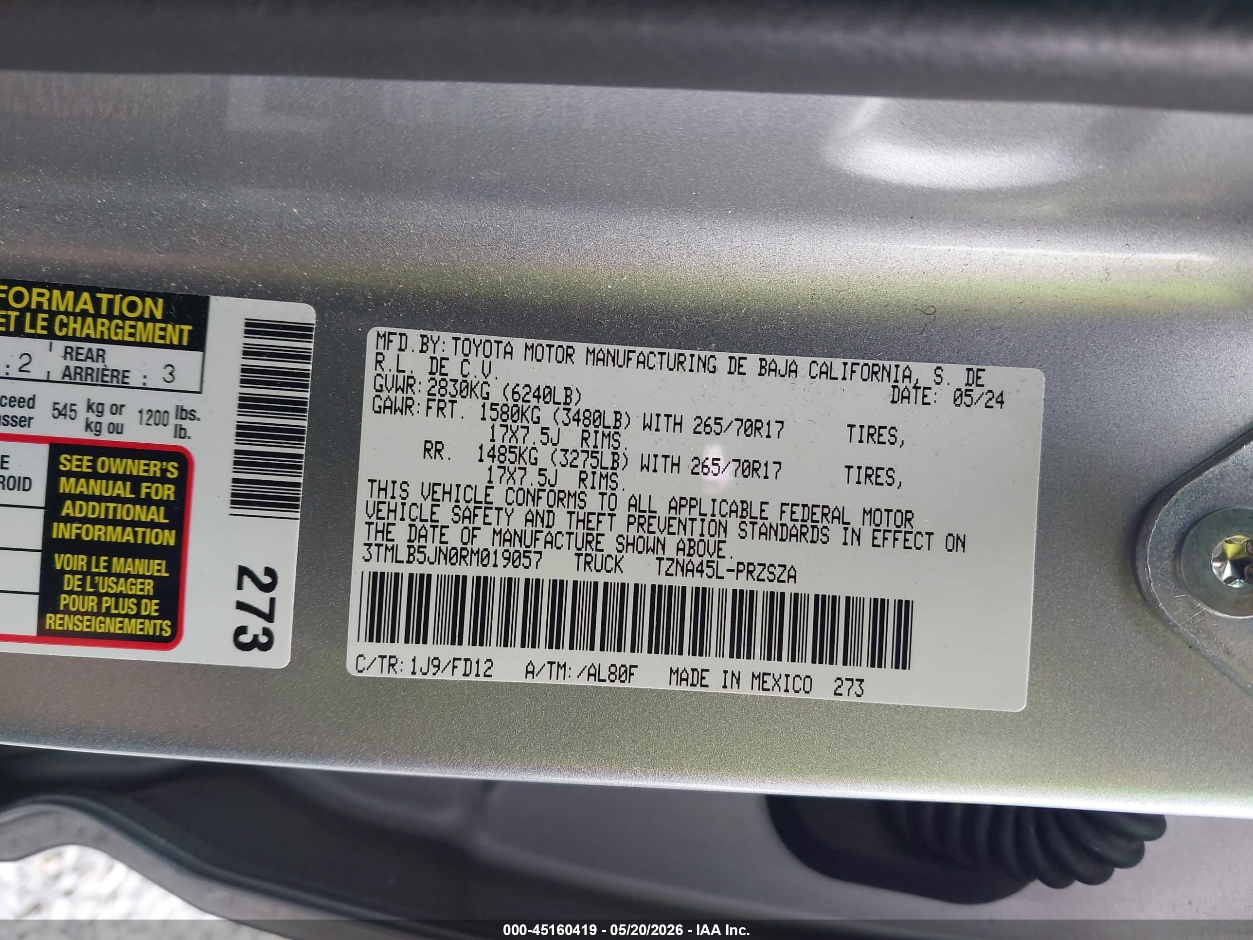 2024 Toyota Tacoma Trd Off Road Gray vin: 3TMLB5JN0RM019057