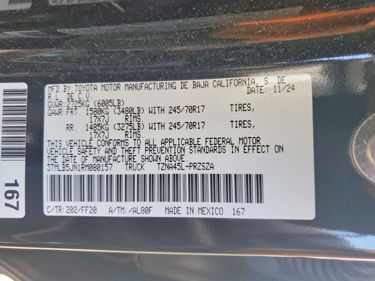 2024 Toyota Tacoma Sr5 Black vin: 3TMLB5JN1RM080157