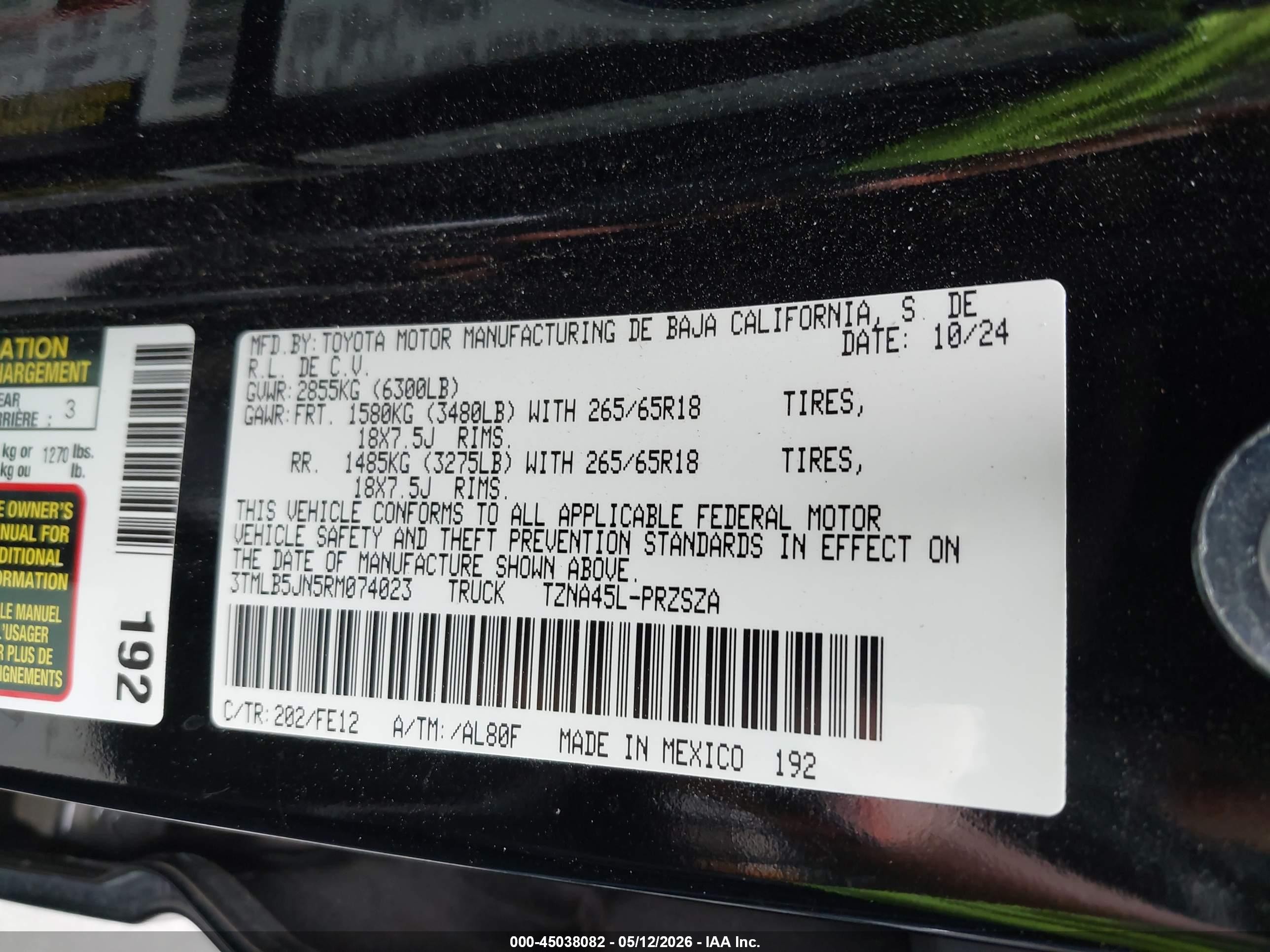 2024 Toyota Tacoma Trd Sport Черный vin: 3TMLB5JN5RM074023