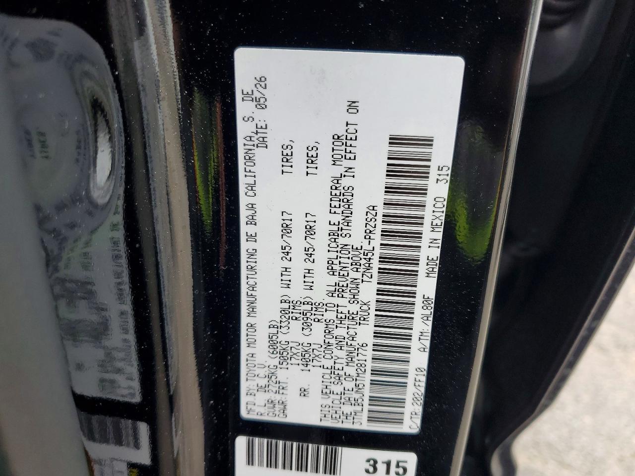2026 Toyota Tacoma Sr5 Black vin: 3TMLB5JN5TM281776