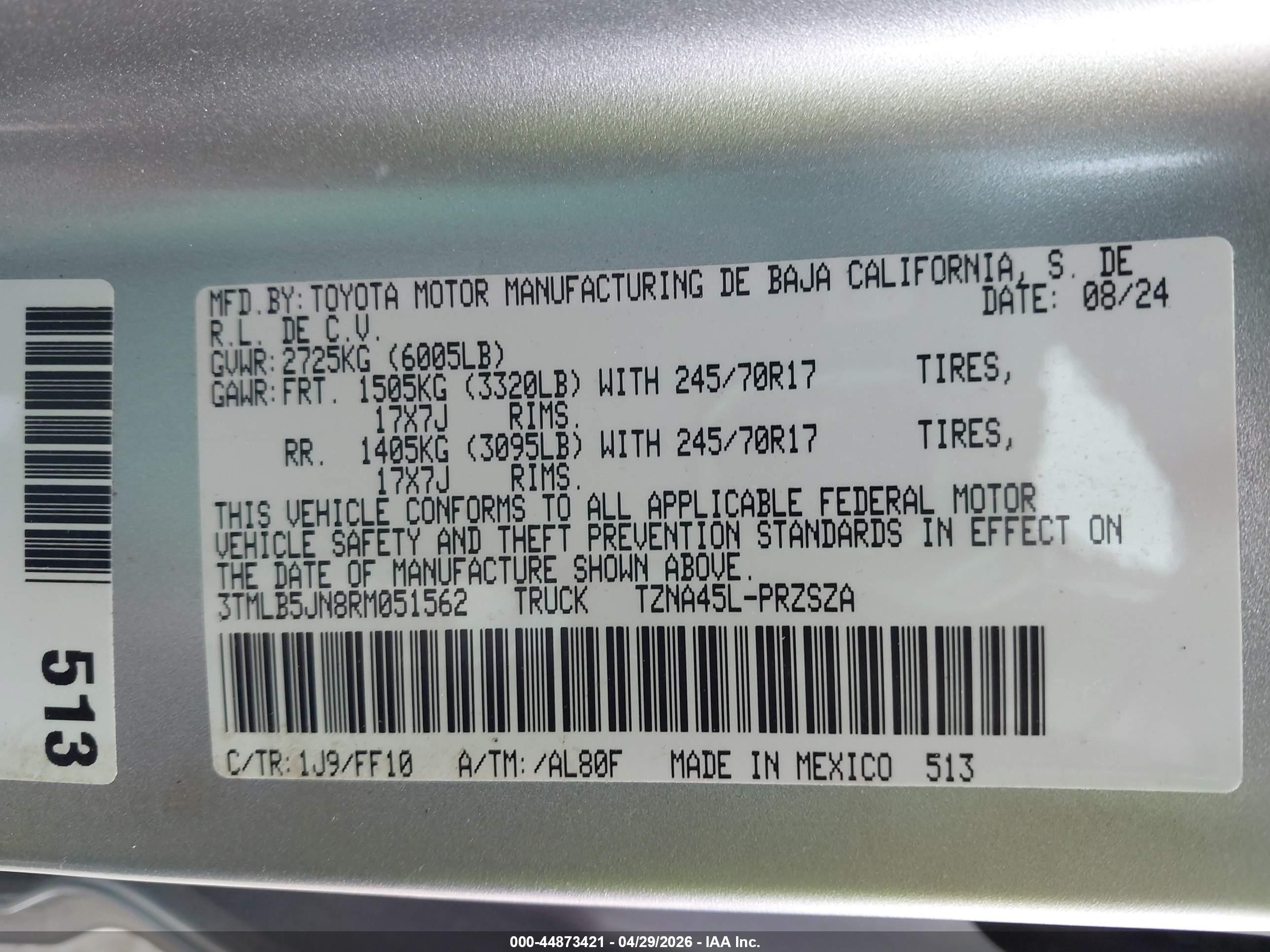 2024 Toyota Tacoma Sr5 Silver vin: 3TMLB5JN8RM051562