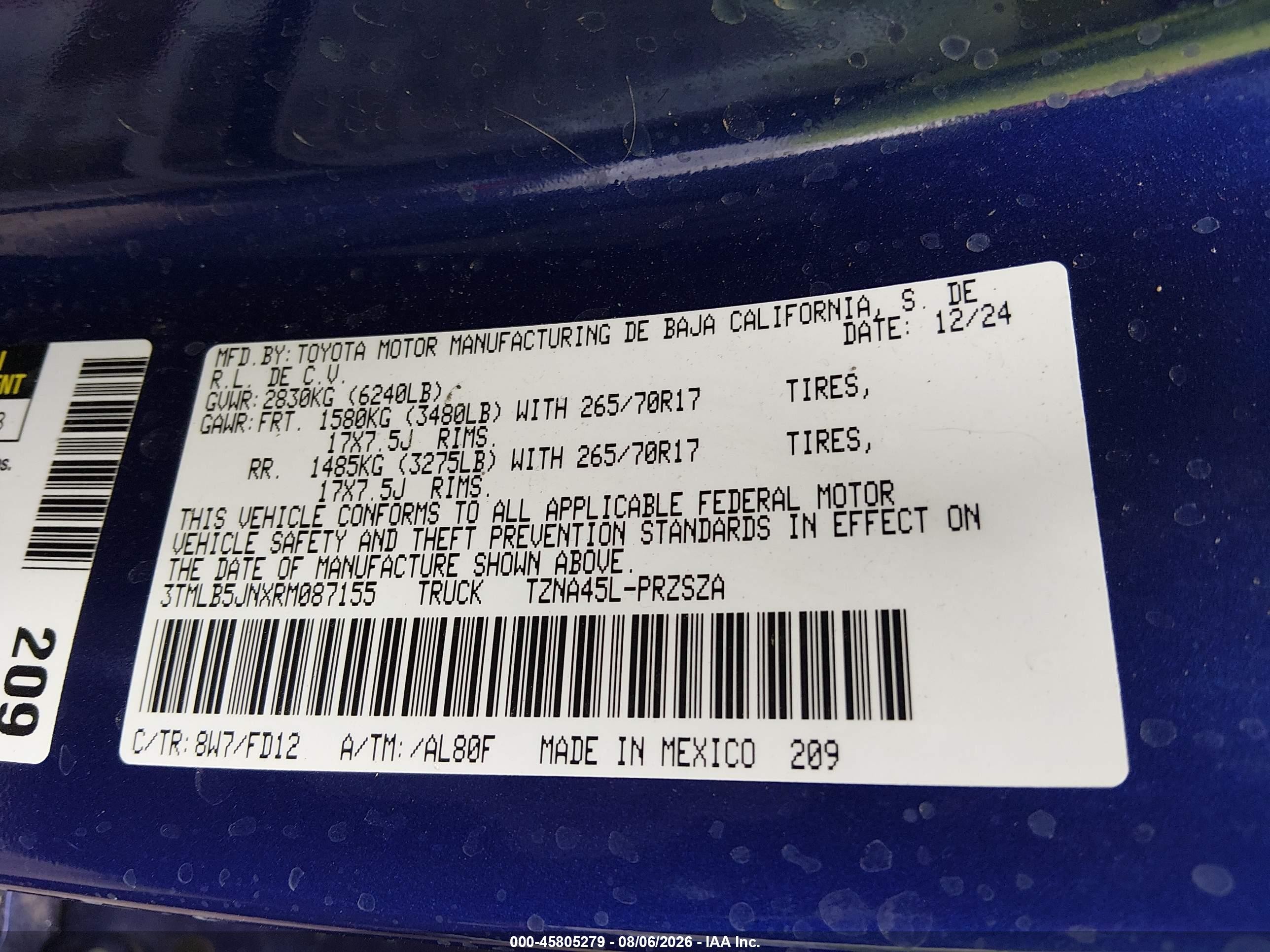 2024 Toyota Tacoma Trd Off Road Blue vin: 3TMLB5JNXRM087155