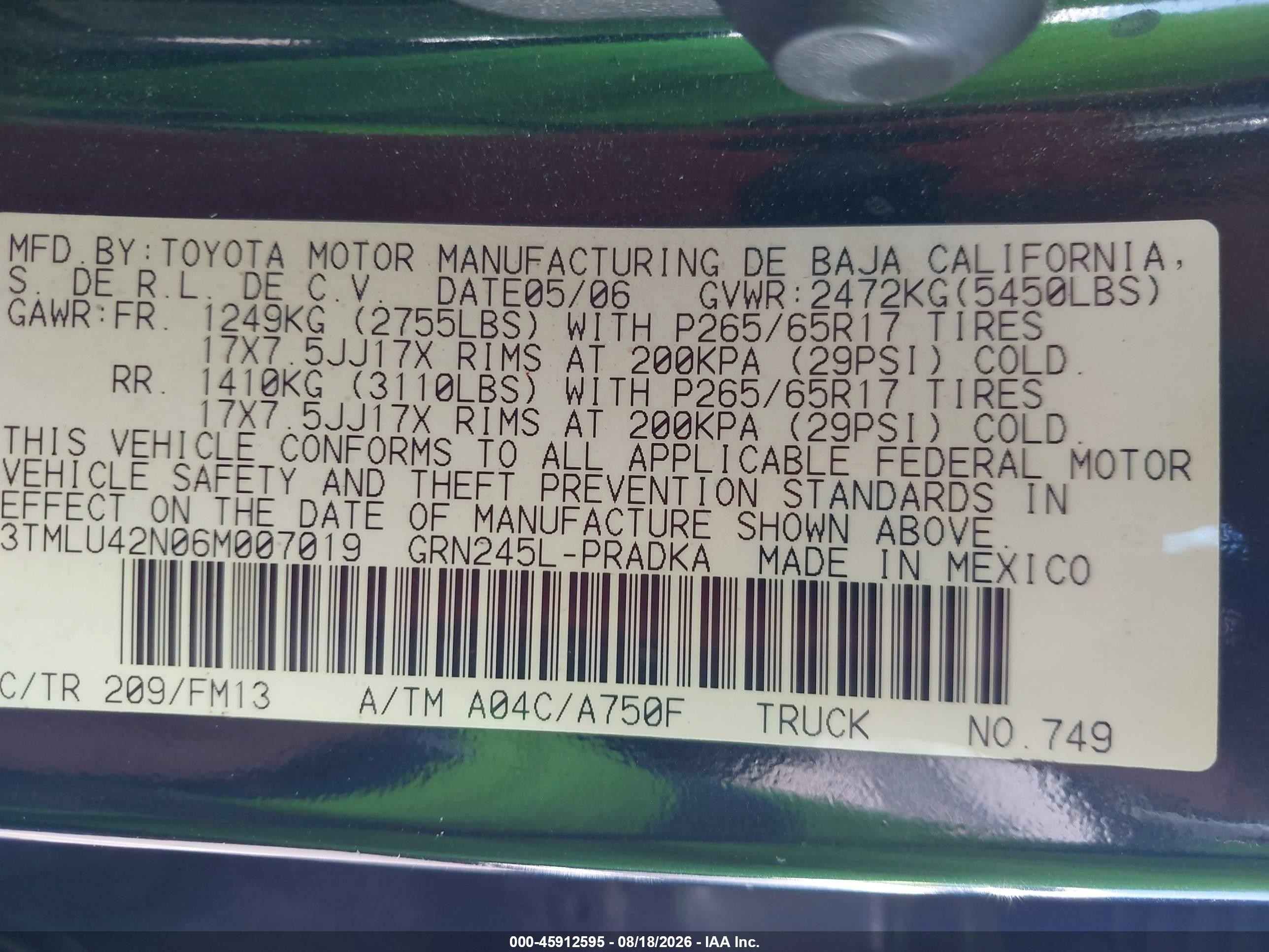 2006 Toyota Tacoma Base V6 Black vin: 3TMLU42N06M007019