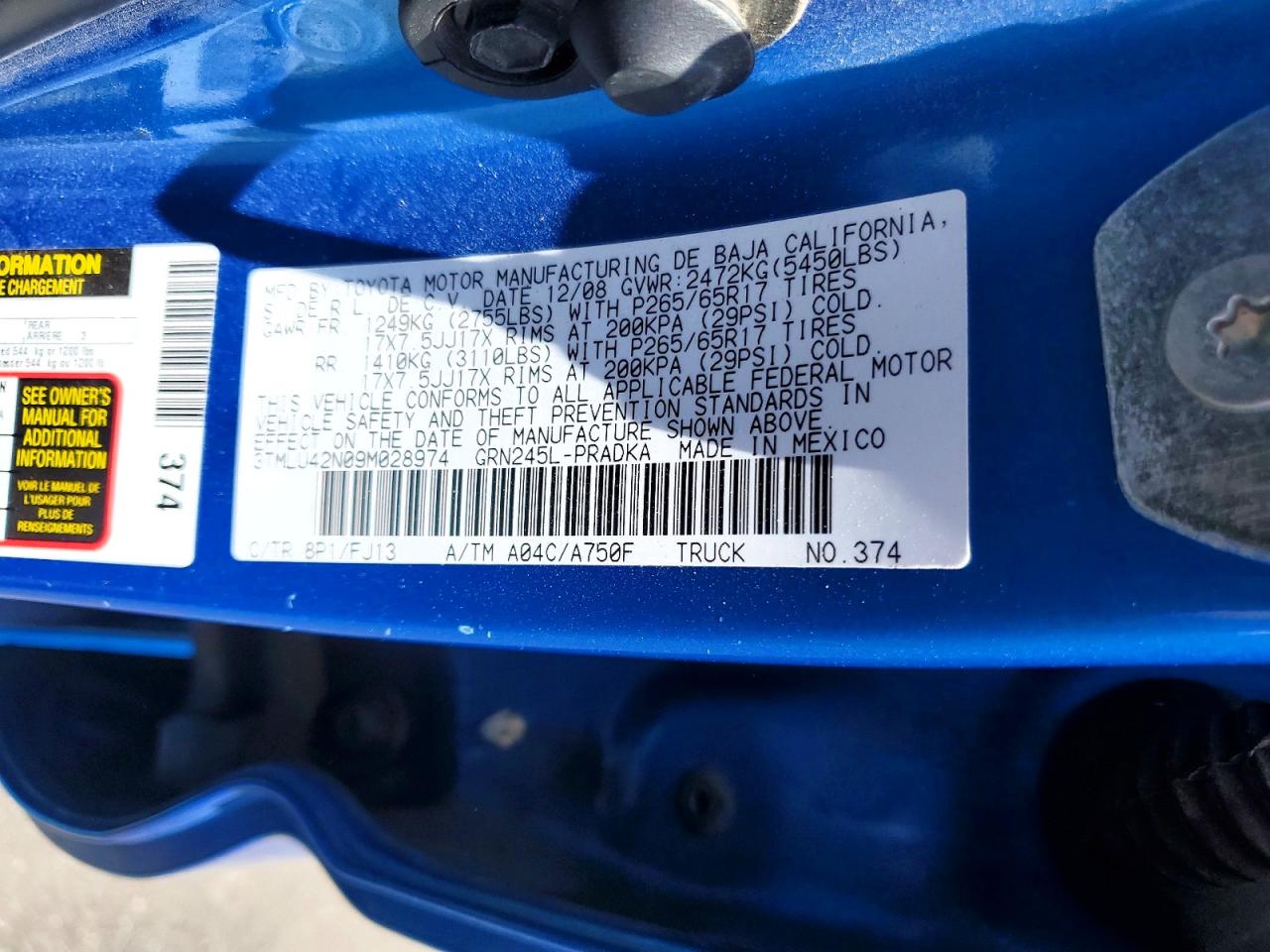 2009 Toyota Tacoma Double Cab Blue vin: 3TMLU42N09M028974