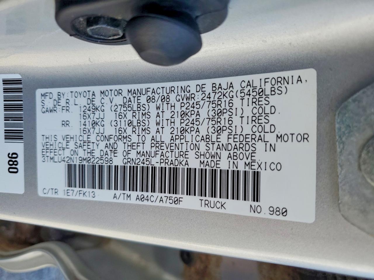 2009 Toyota Tacoma V6 Silver vin: 3TMLU42N19M022598