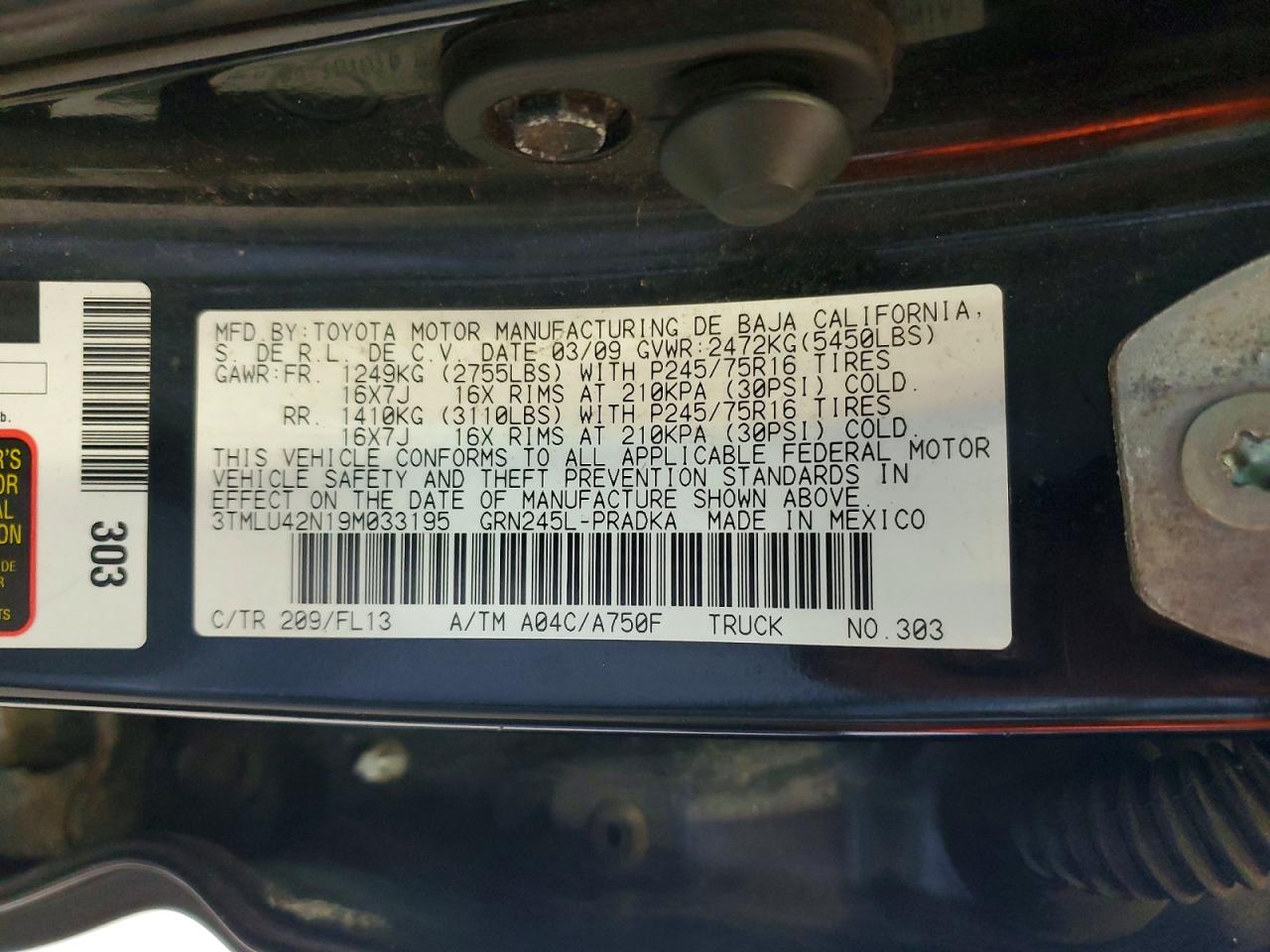 2009 Toyota Tacoma Double Cab Black vin: 3TMLU42N19M033195