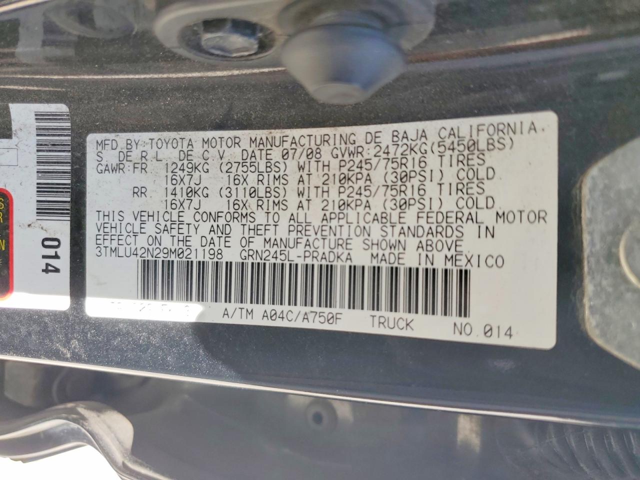 2009 Toyota Tacoma V6 Charcoal vin: 3TMLU42N29M021198