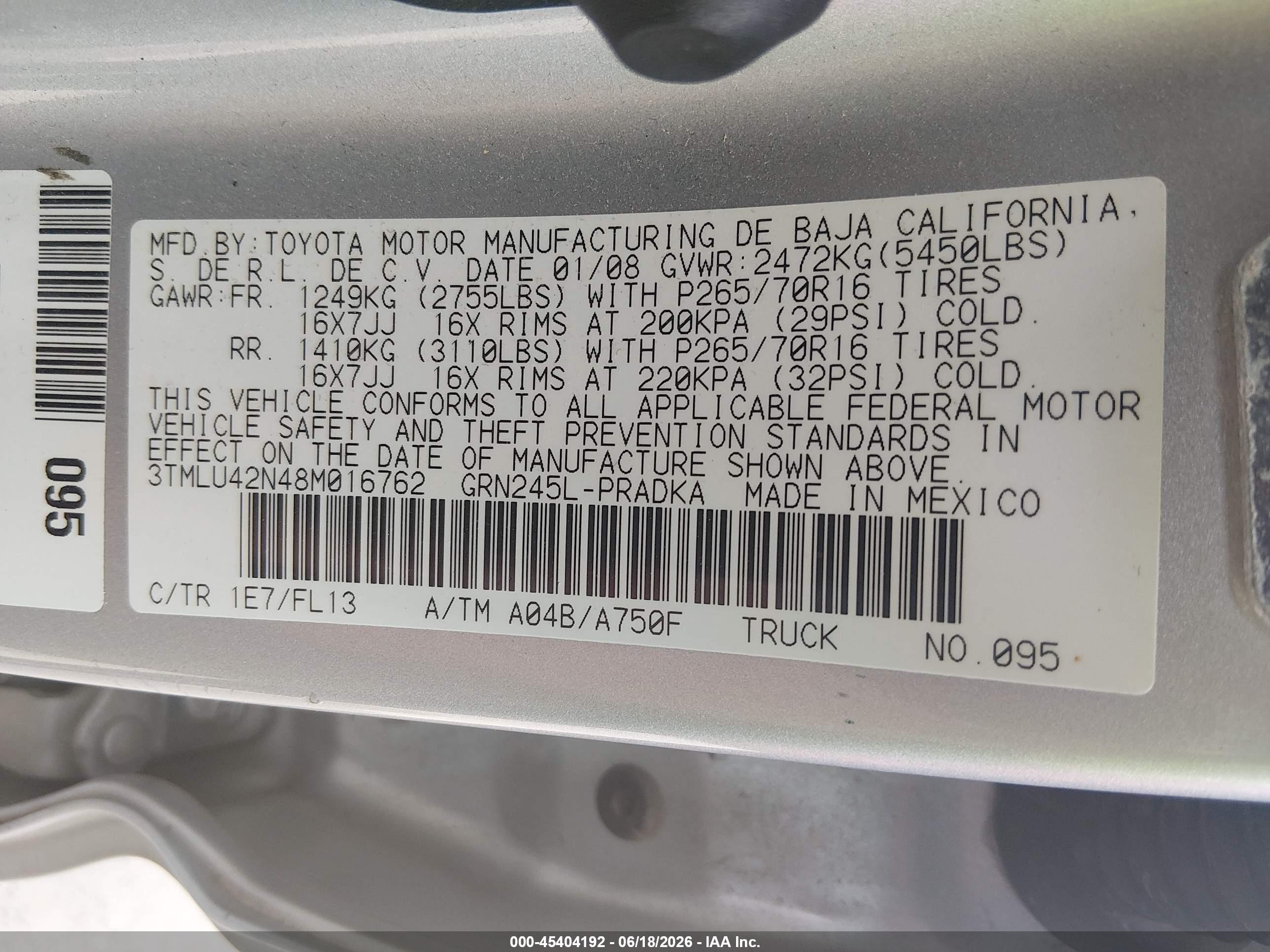 2008 Toyota Tacoma Base V6 Silver vin: 3TMLU42N48M016762