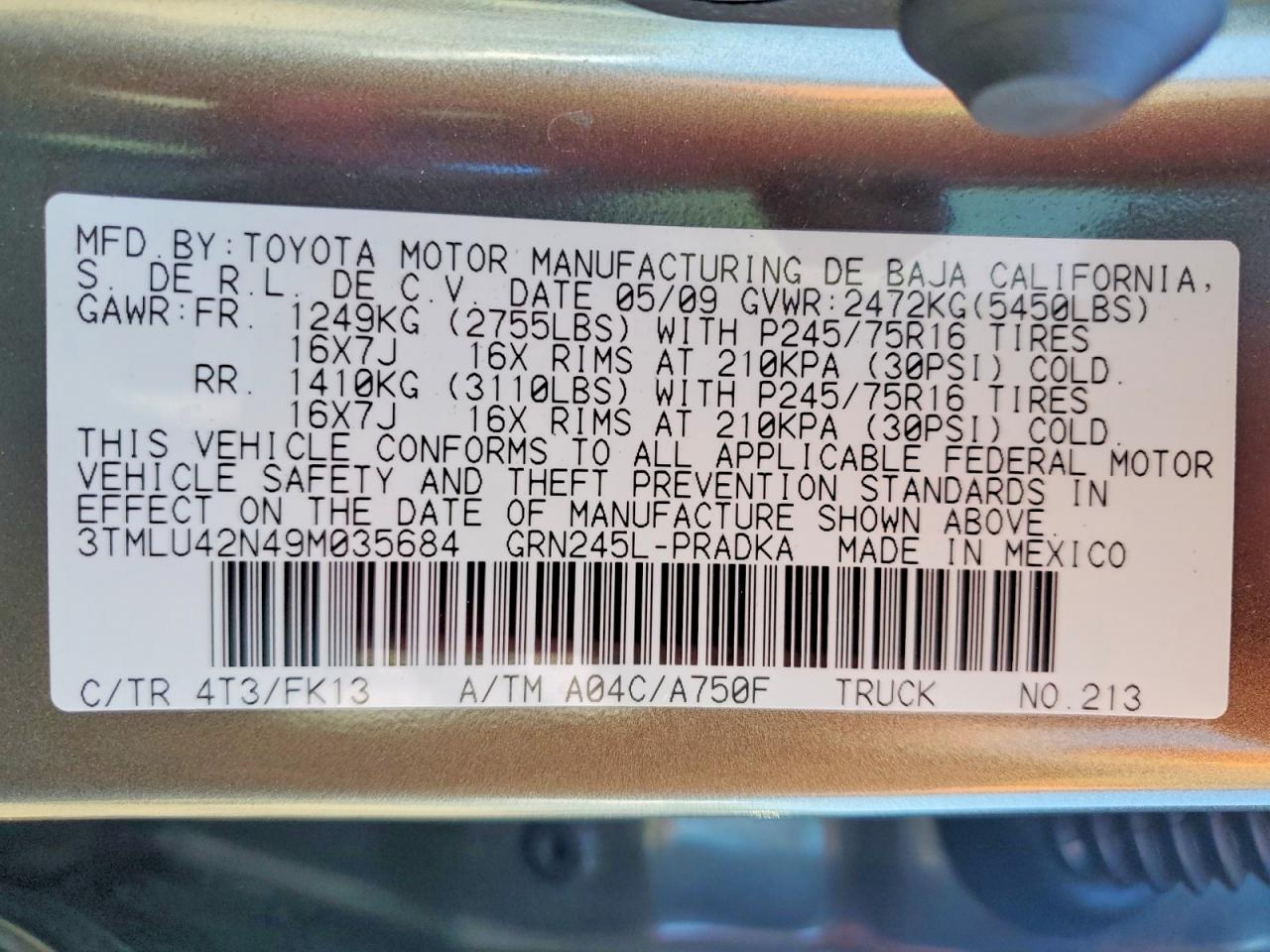2009 Toyota Tacoma Gray vin: 3TMLU42N49M035684