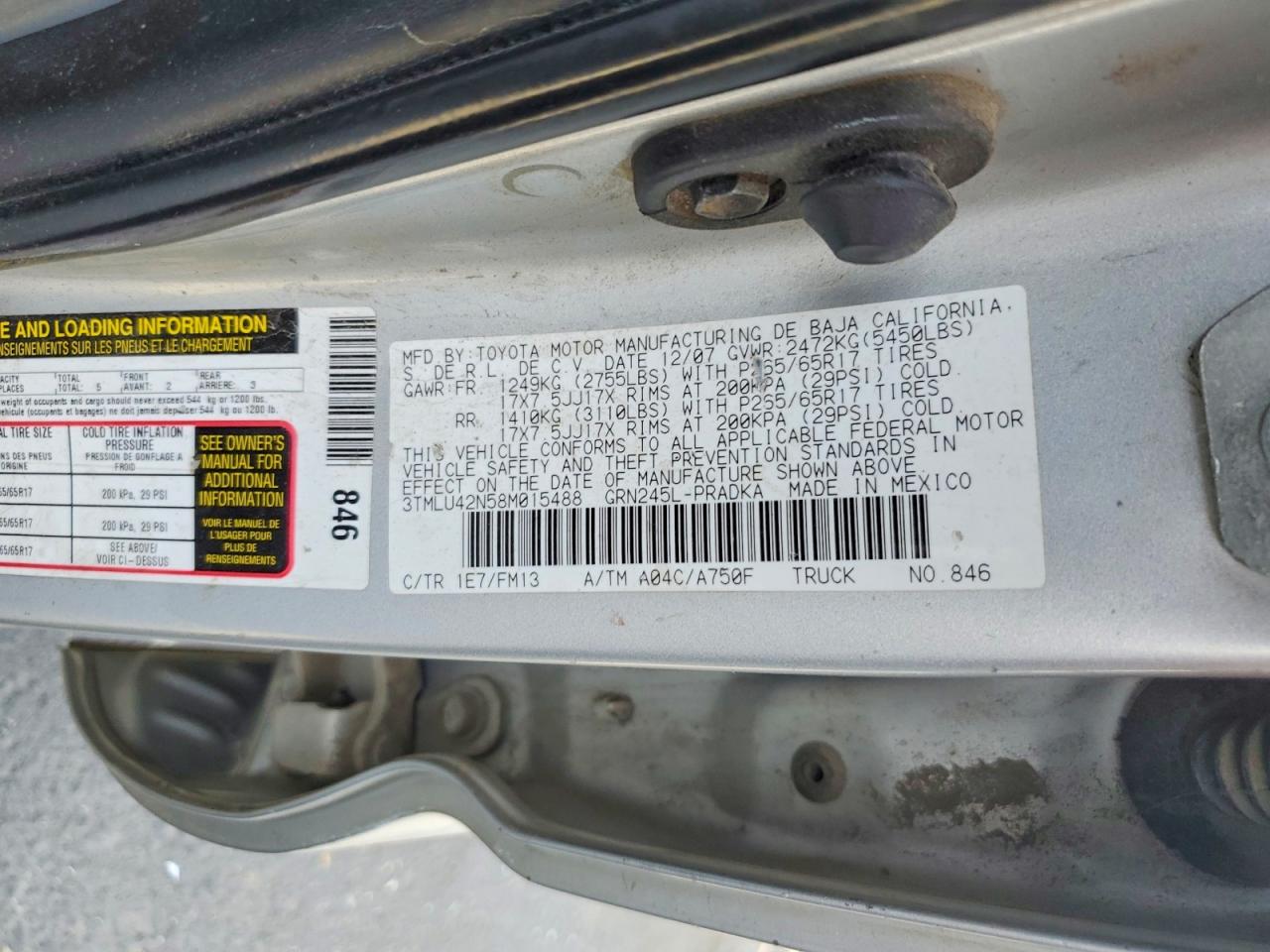 2008 Toyota Tacoma V6 Silver vin: 3TMLU42N58M015488